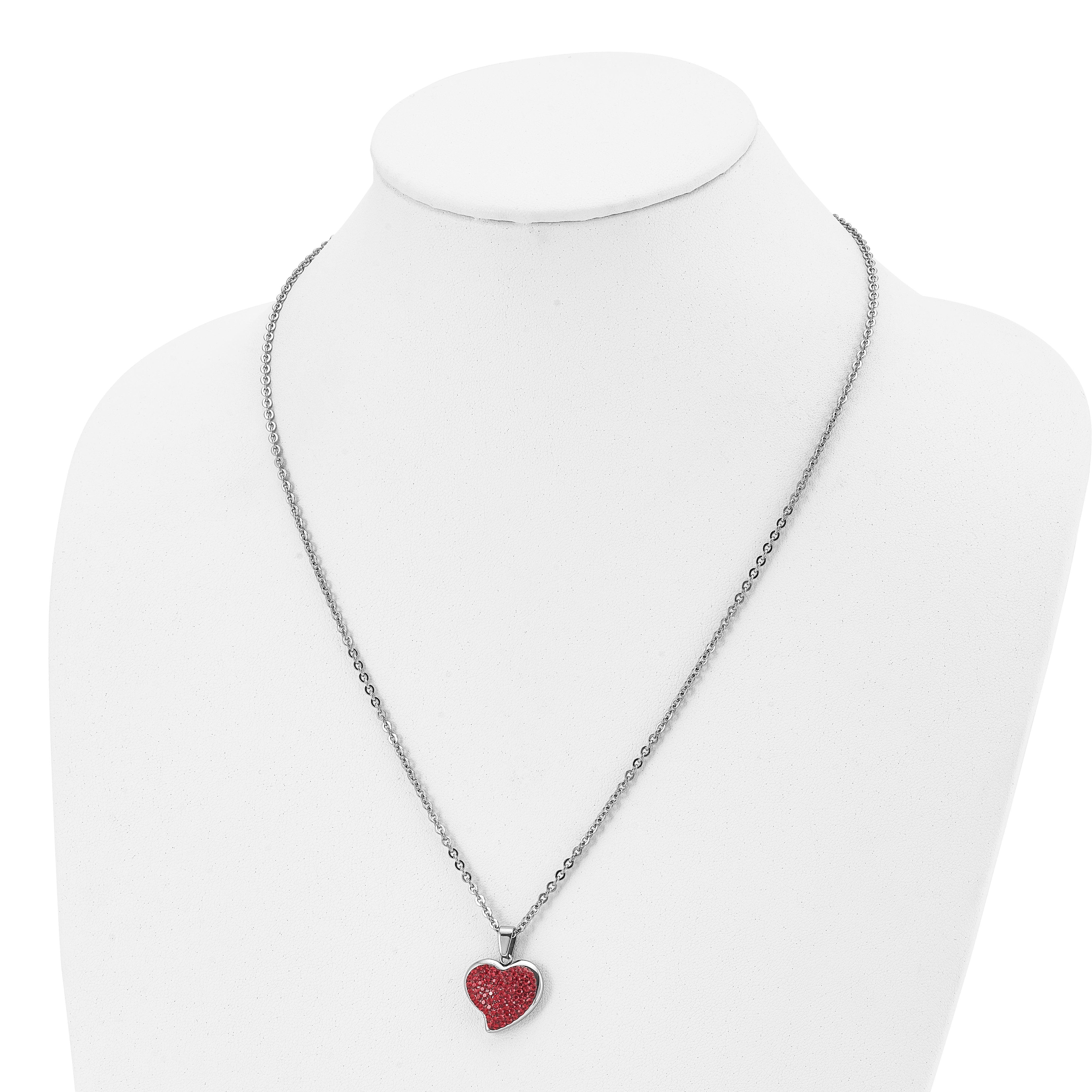 Chisel Stainless Steel Polished with Red Crystal Heart Pendant on a 22 inch Cable Chain Necklace