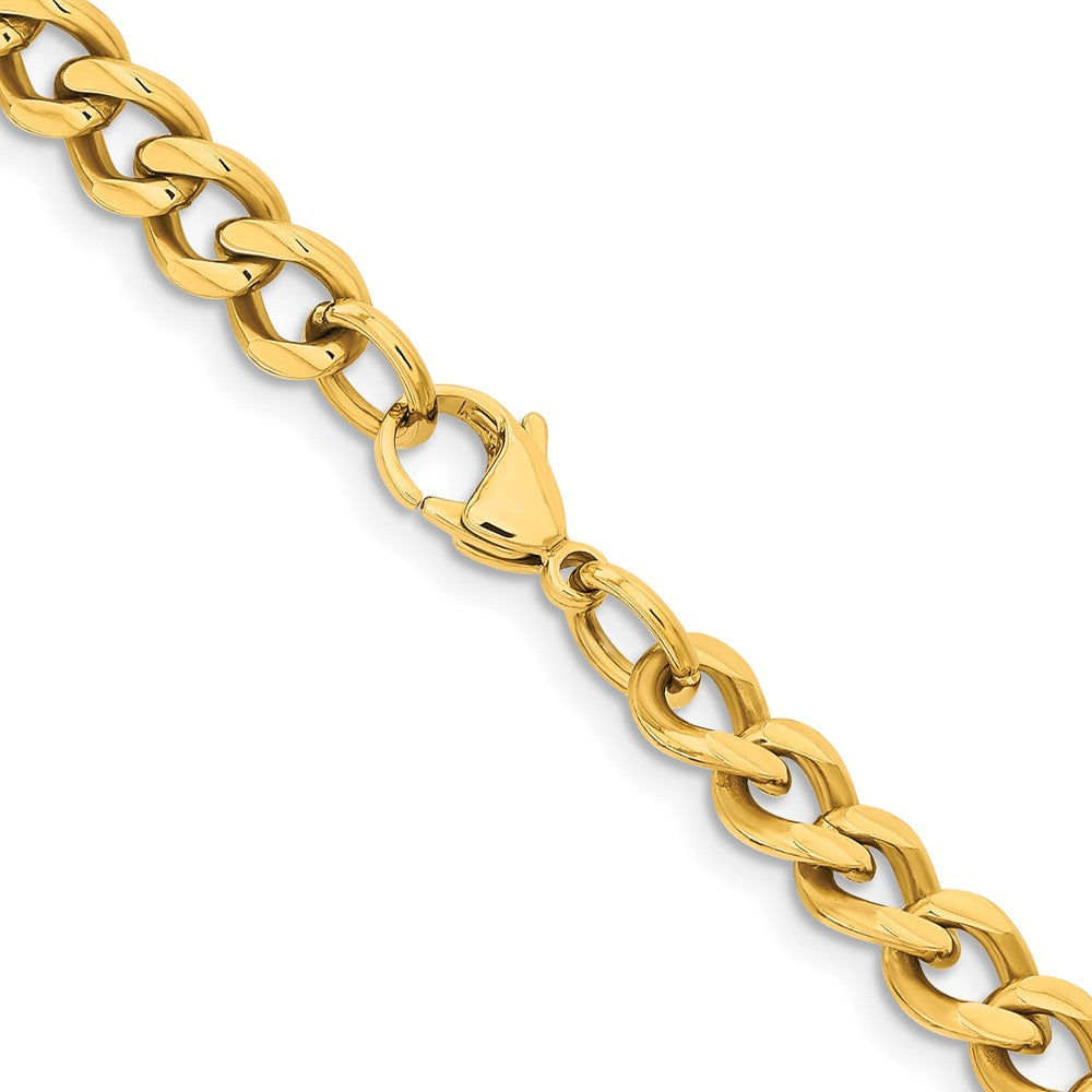 Chisel Stainless Steel Polished Yellow IP-plated 7.5mm 22 inch Curb Chain