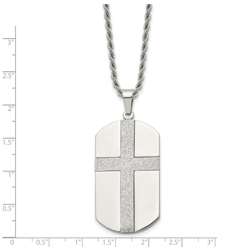 Chisel Stainless Steel Polished Laser Cut Cross Dog Tag on a 24 inch Rope Chain Necklace