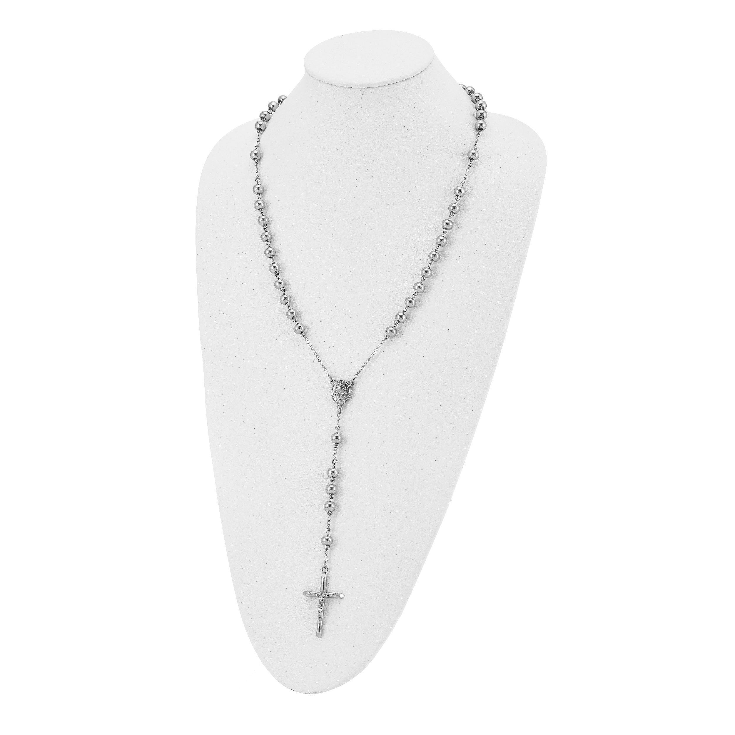 Chisel Stainless Steel Polished 8Mm Beaded 32.5 Inch Rosary Necklace