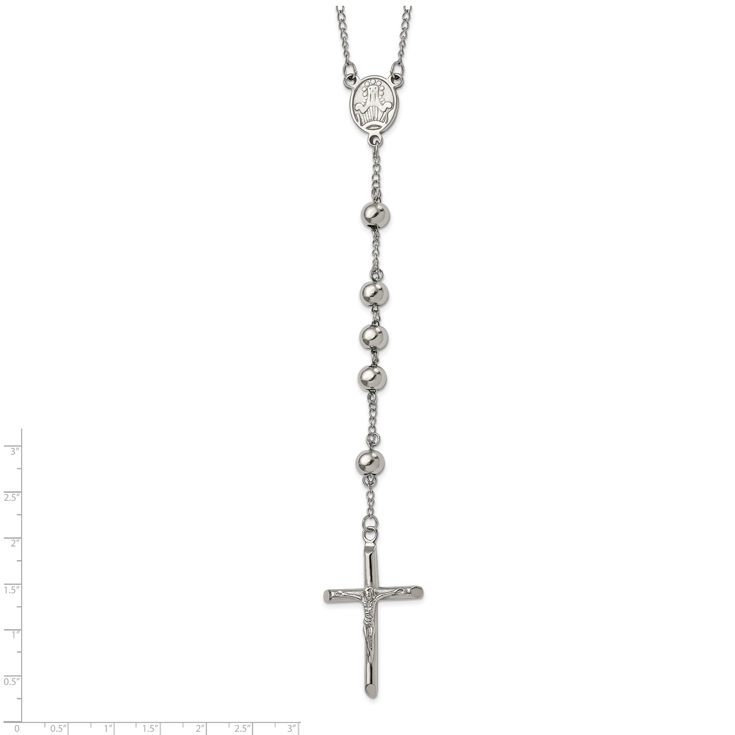 Chisel Stainless Steel Polished 8Mm Beaded 32.5 Inch Rosary Necklace