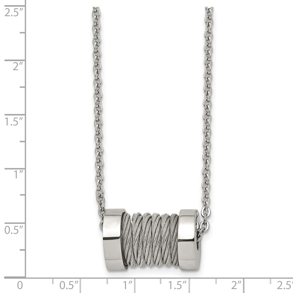 Stainless Steel Brushed and Polished Wire Barrel 24in Necklace