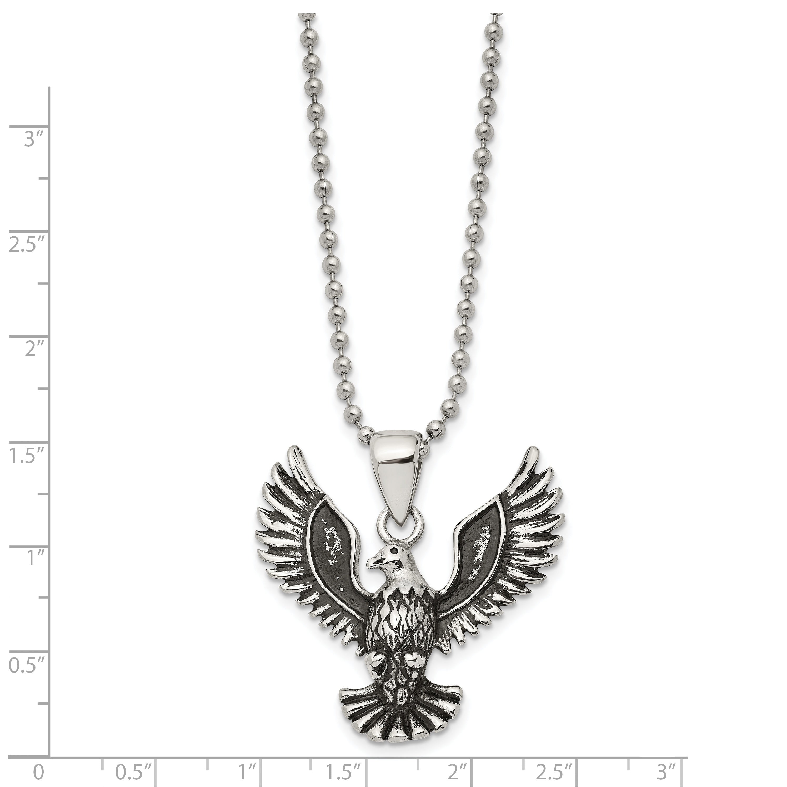 Chisel Stainless Steel Antiqued and Polished Eagle Pendant on a 22 inch Ball Chain Necklace