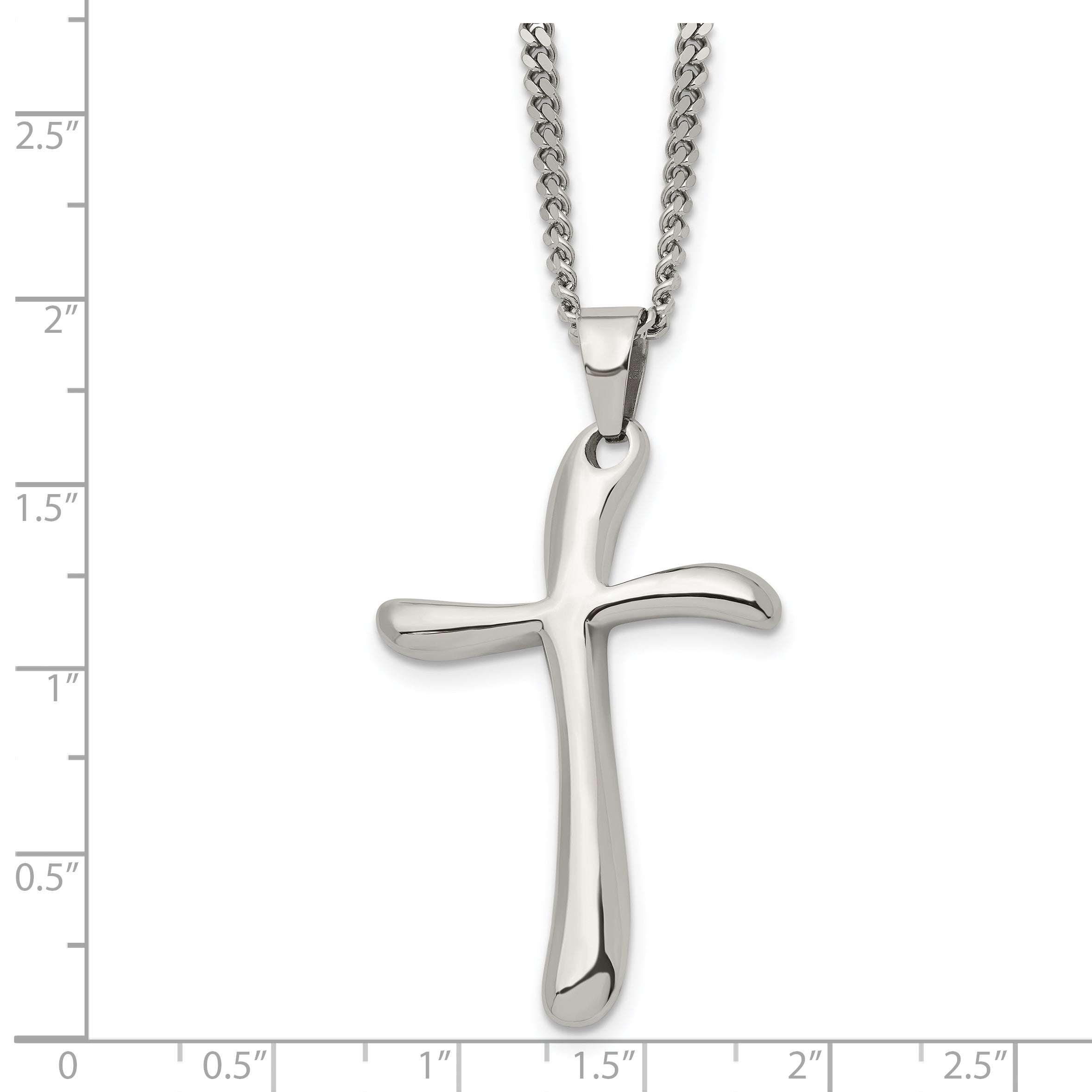 Chisel Stainless Steel Polished Wavy Cross Pendant on a 22 inch Curb Chain Necklace