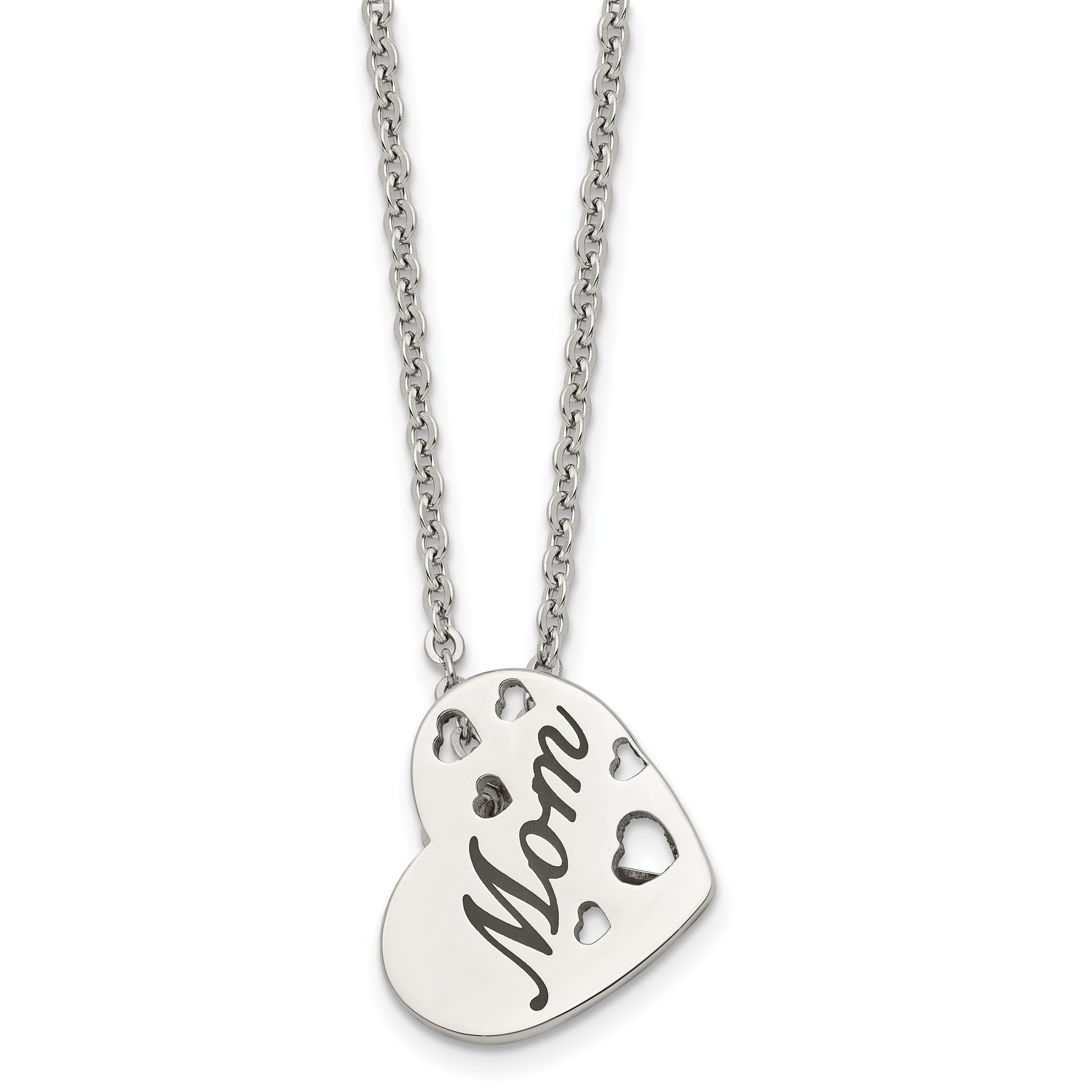 Chisel Stainless Steel Polished Enameled Mom Heart Pendant on a 20 inch Cable Chain Necklace