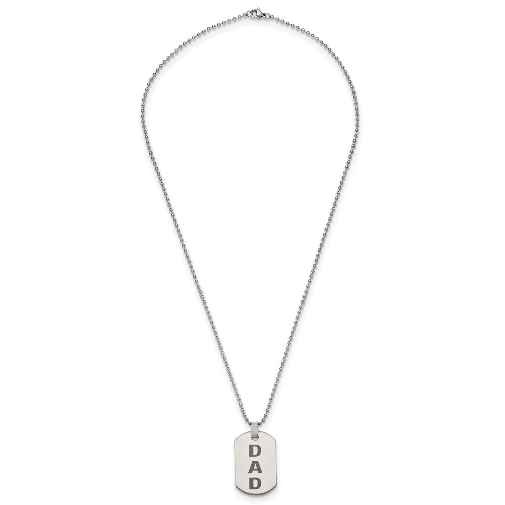 Chisel Stainless Steel Polished and Lasered DAD Dog Tag on a 24 inch Ball Chain Necklace
