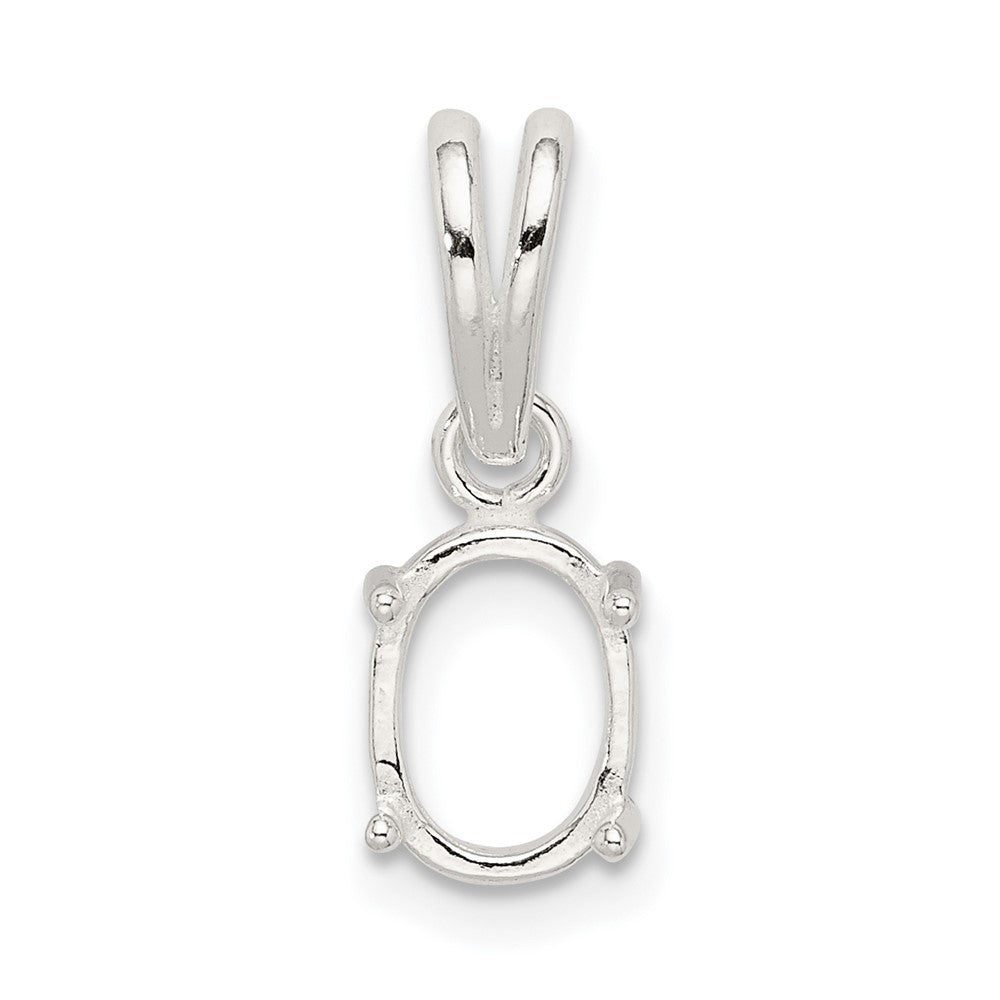 Sterling Silver Oval 4-Prong 11 x 9mm Cabochon Loose Bail Pendant Setting