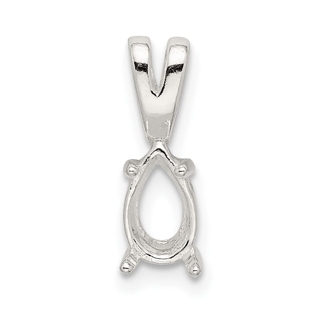 Sterling Silver Pear 4-Prong 6 x 4mm Fixed Bail Pendant Setting