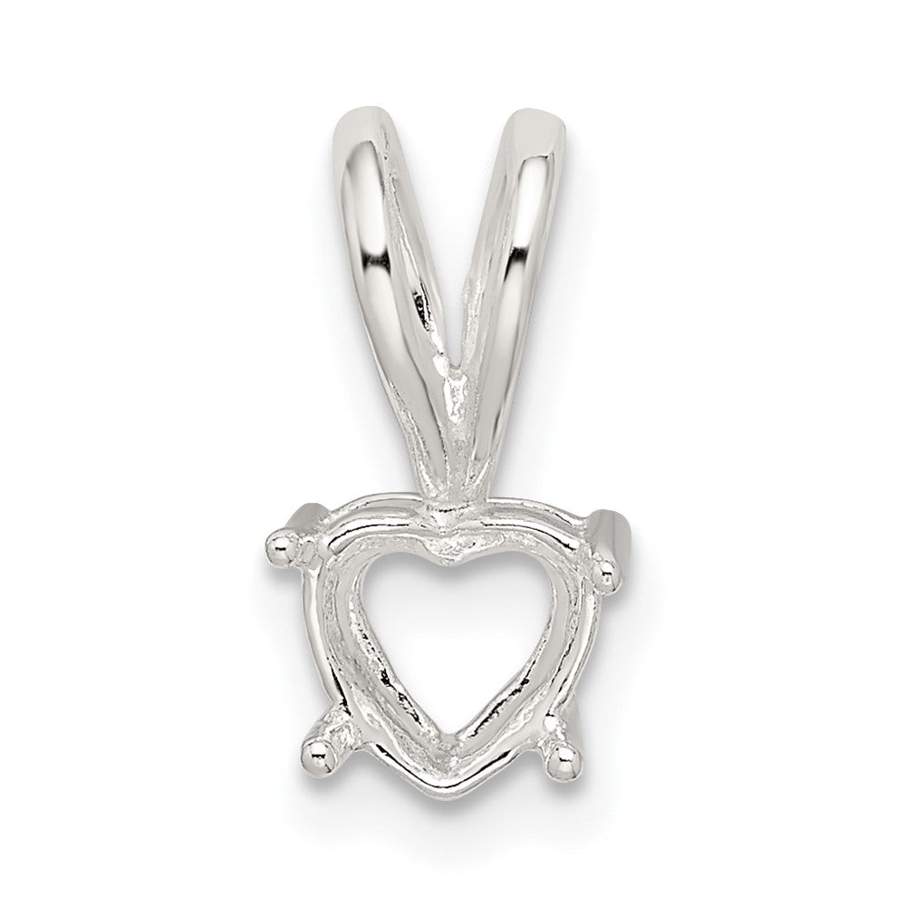 Sterling Silver Heart 4-Prong 7.0mm Fixed Bail Pendant Setting