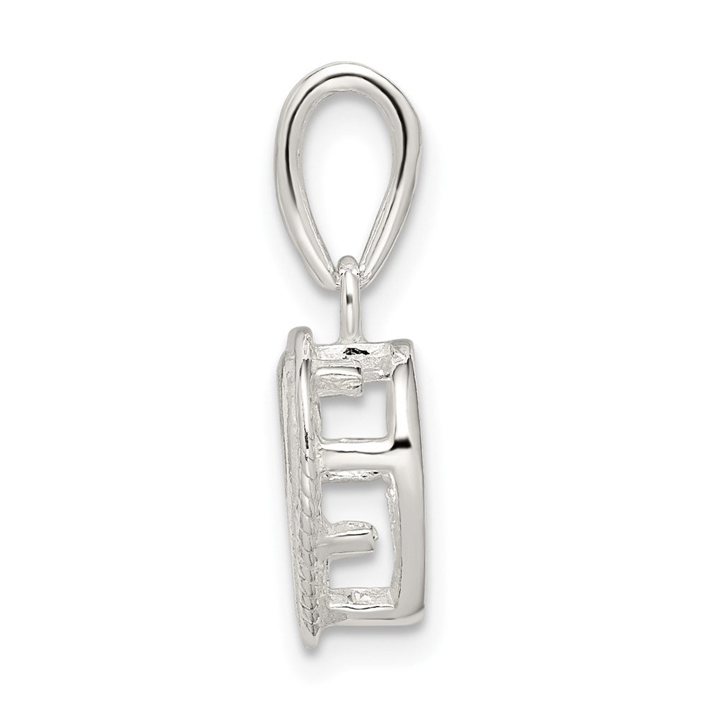 Sterling Silver Heart 9.0mm Rope Frame Back Set Loose Bail Pendant Setting