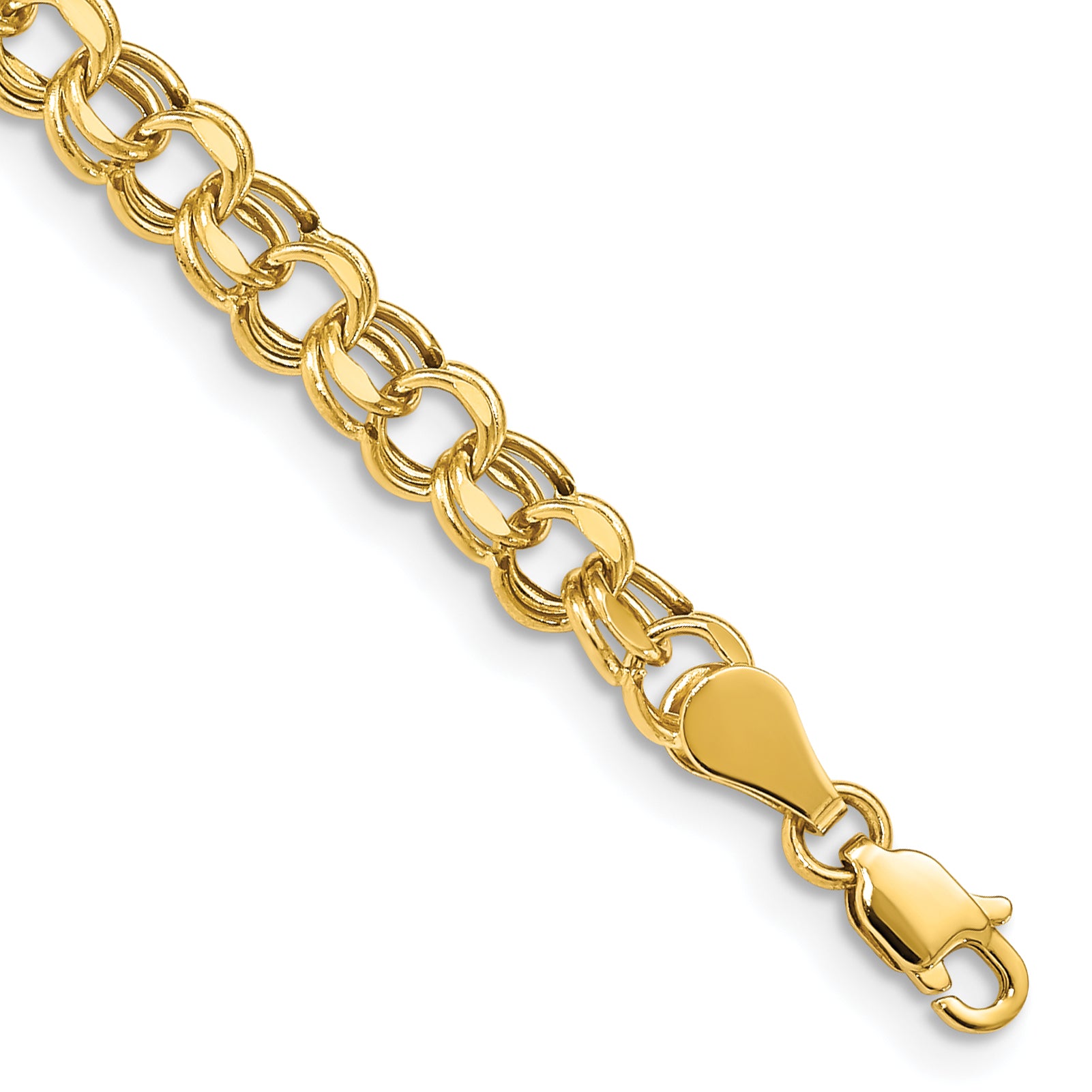 14k 5mm Hollow Double Link 7.25 inch Charm Bracelet