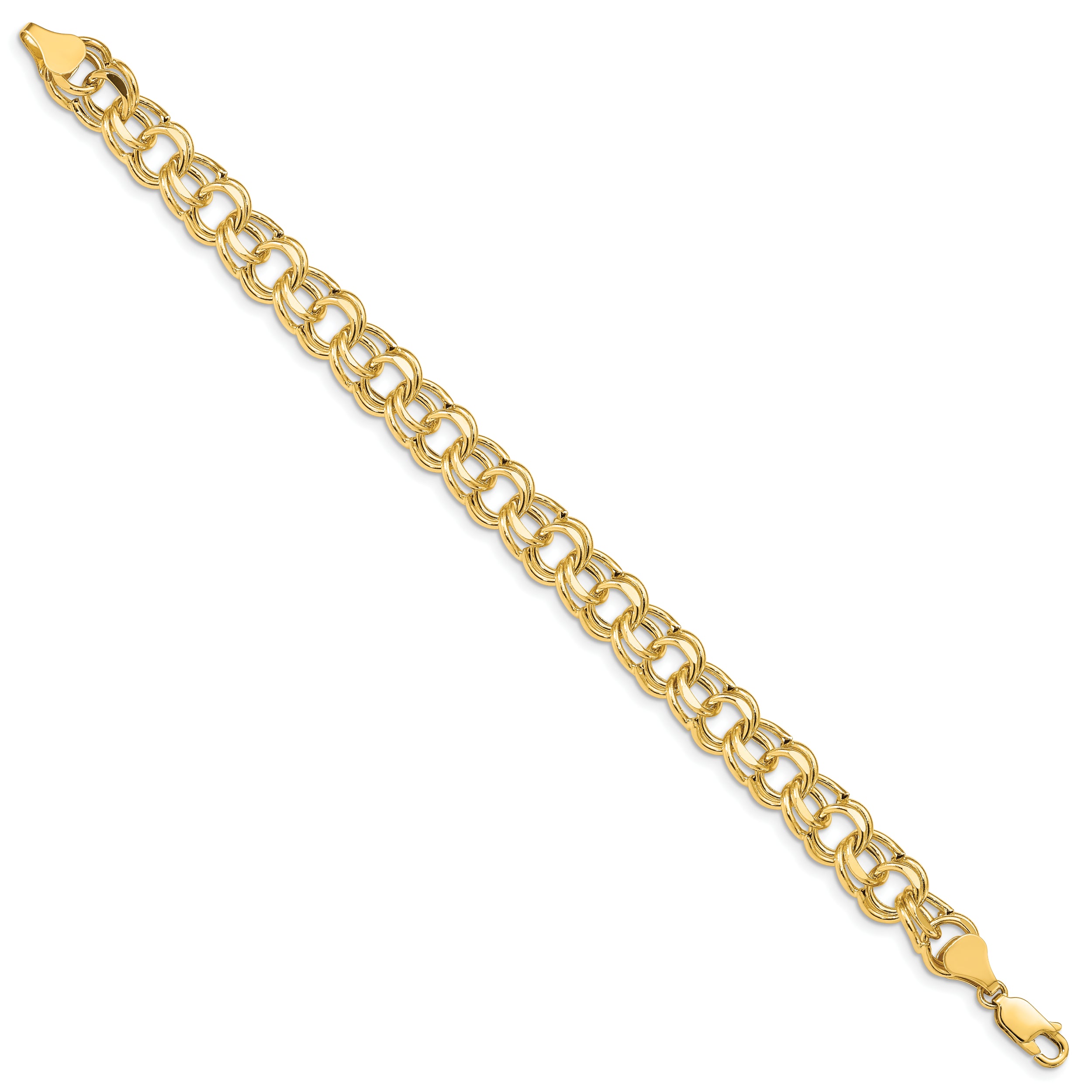 14k 9.5mm Hollow Double Link 7.25 inch Charm Bracelet