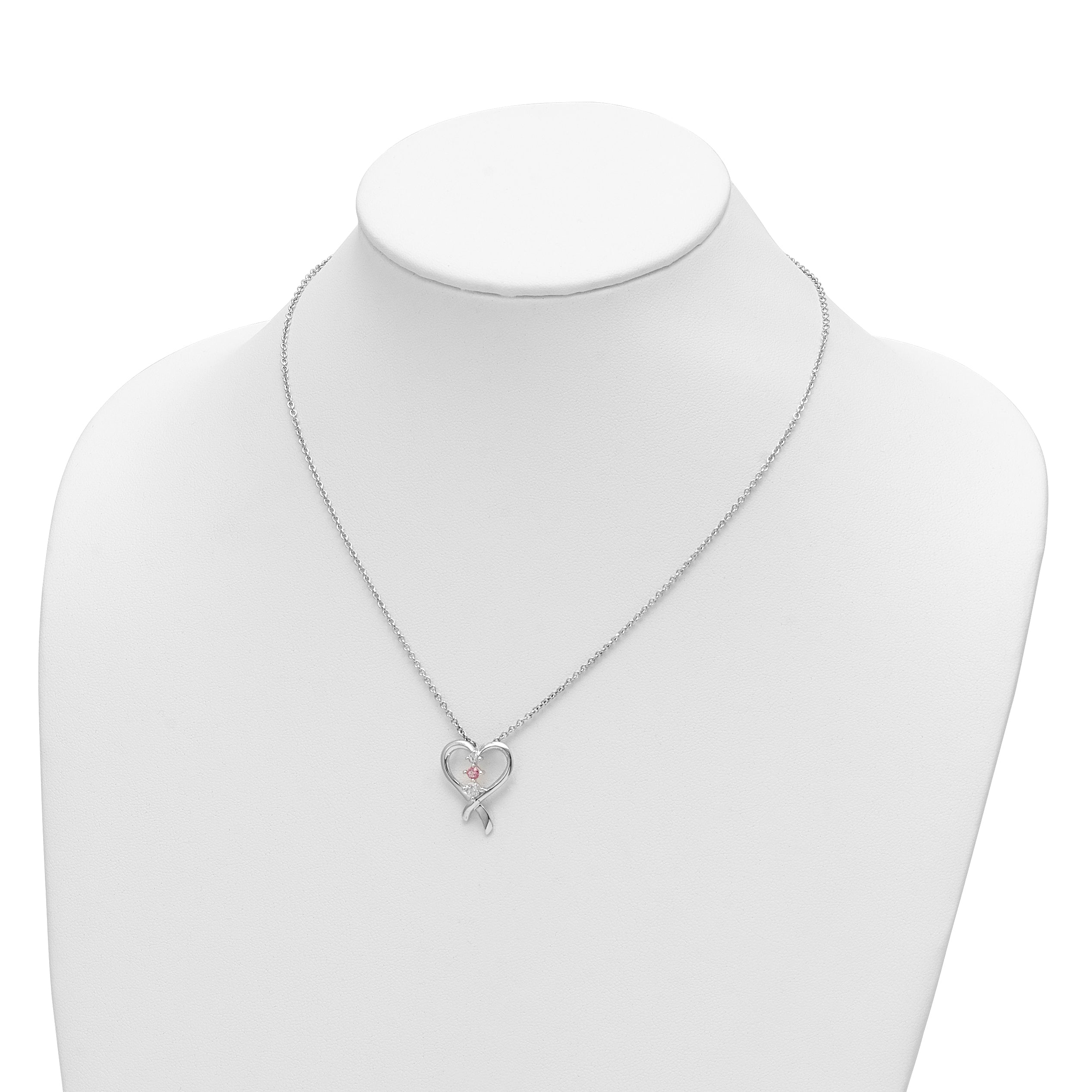 Survivor Collection Sterling Silver Rhodium-plated Clear Pink Topaz Heart of Resilience Necklace