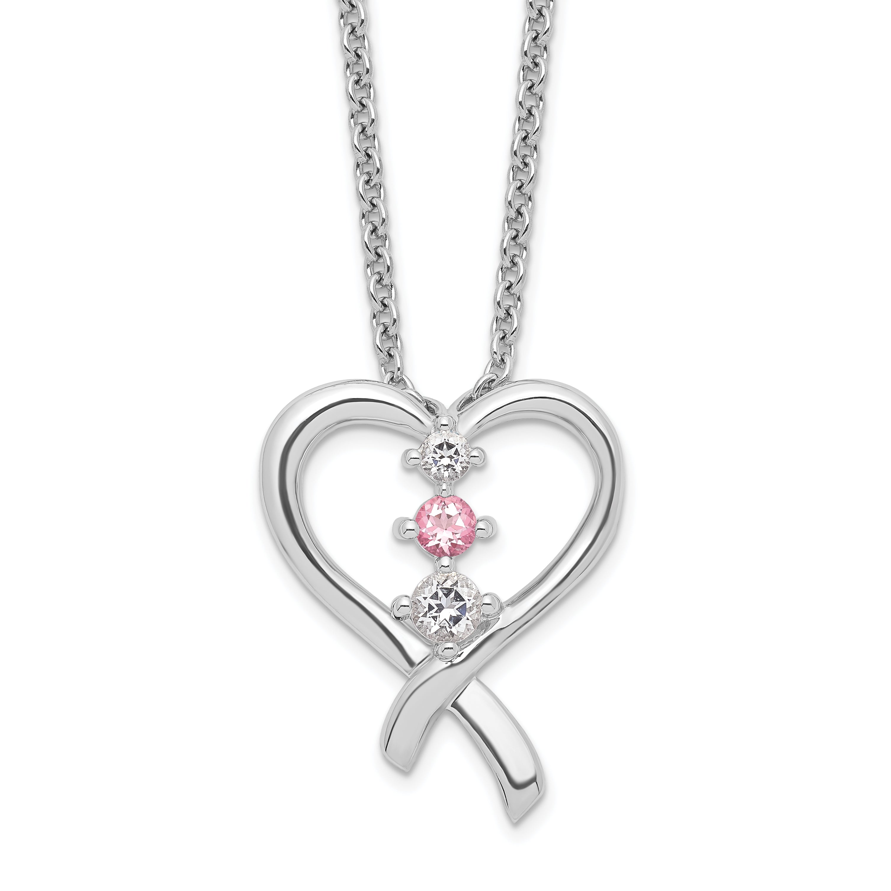 Survivor Collection Sterling Silver Rhodium-plated Clear Pink Topaz Heart of Resilience Necklace
