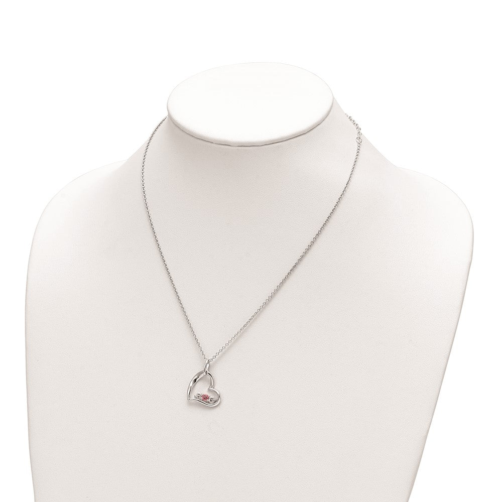 Survivor Collection Sterling Silver Rhodium-plated Clear Pink Swarovski Topaz Heart of Strength Necklace