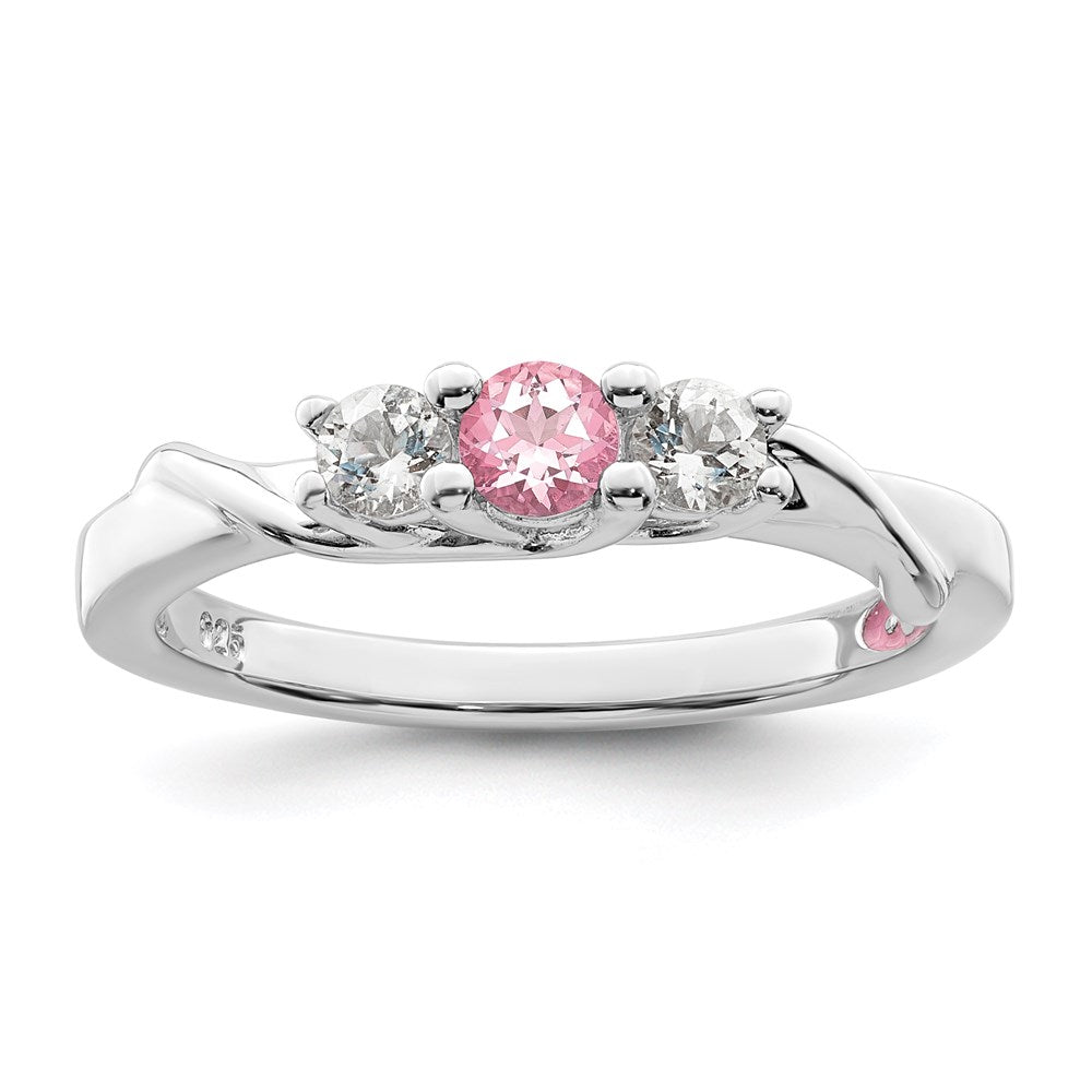 Survivor Collection Sterling Silver Rhodium-plated White and Pink Swarovski Topaz Joanna Ring