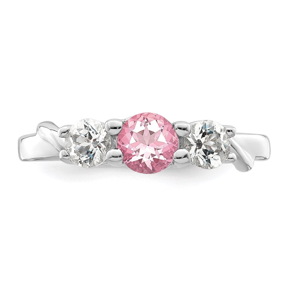 Survivor Collection Sterling Silver Rhodium-plated White and Pink Swarovski Topaz Joanna Ring
