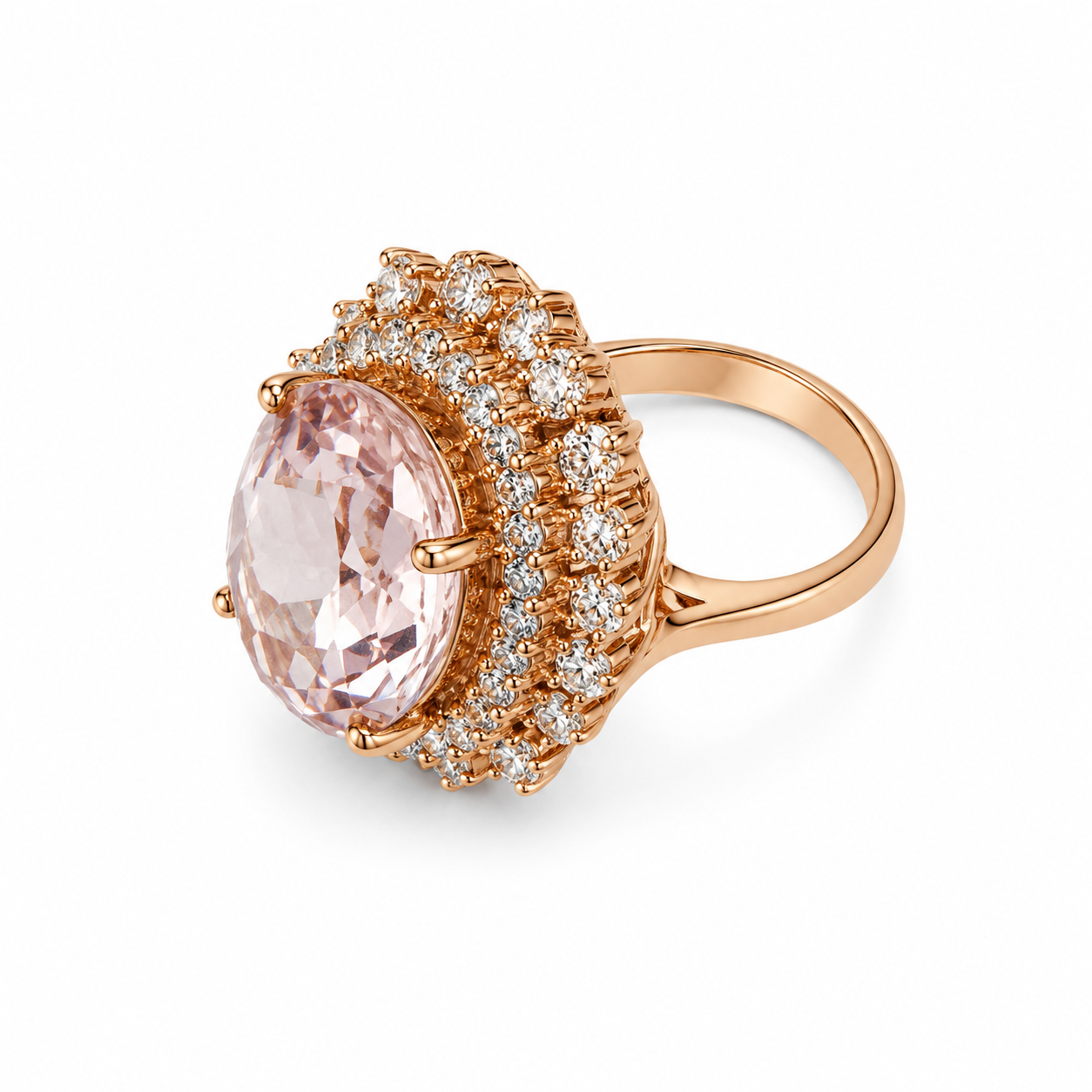 14KT Rose Gold 1.89 CTW 14.24 STW Kunzite Diamond Ring [95H]