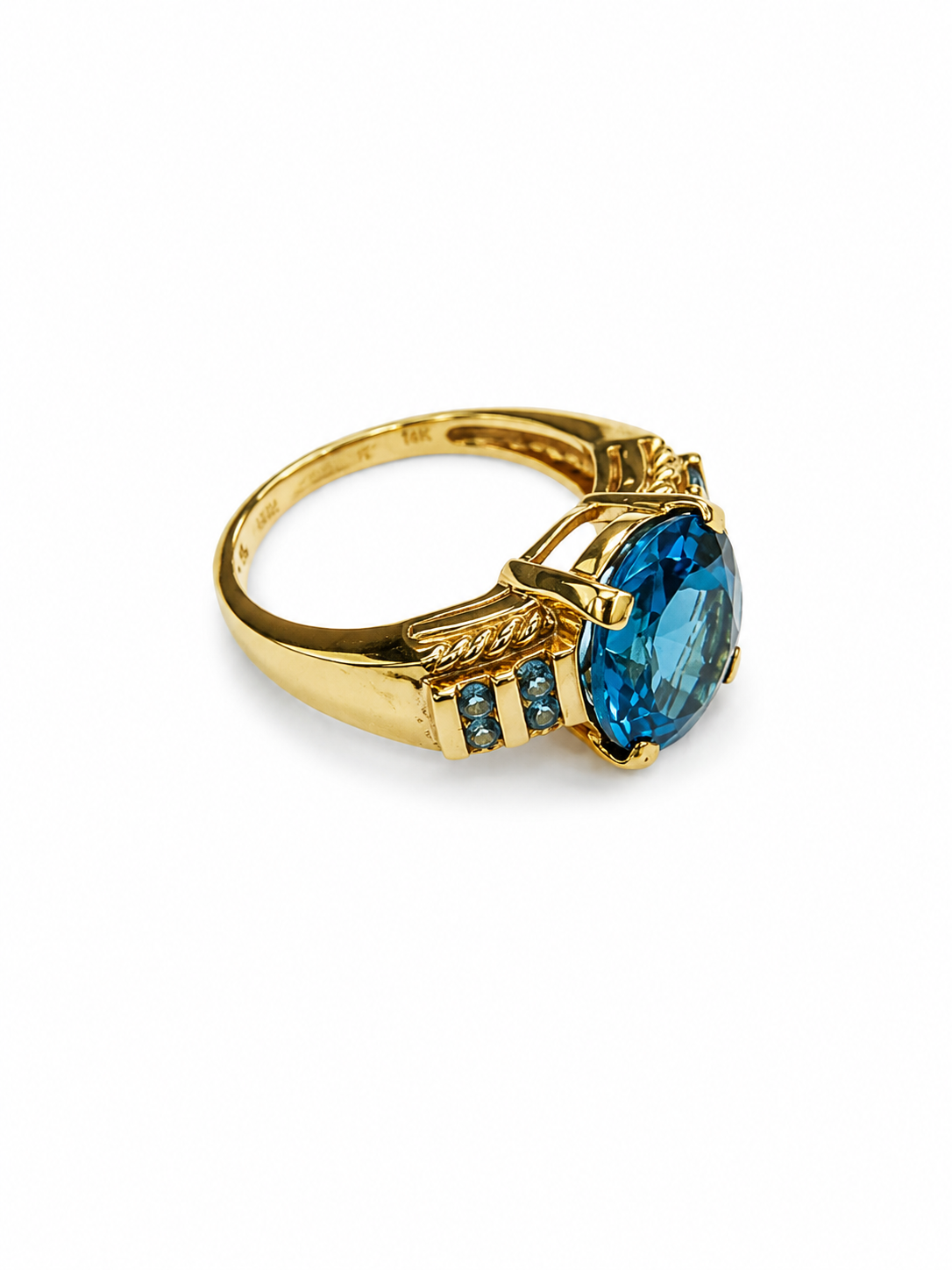 10KT Yellow Gold 4.5 STW Blue Topaz & 0.40 STW Aquamarine Gemstone Ring [K15H]