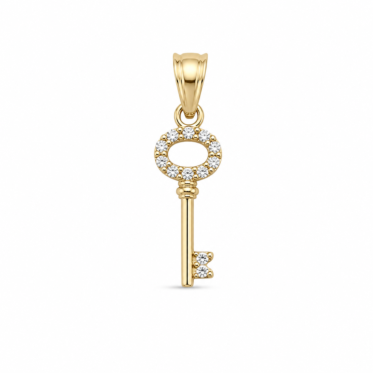 10KT Skeleton Key Cubic Zirconium Yellow Gold Pendant [A0B5]S