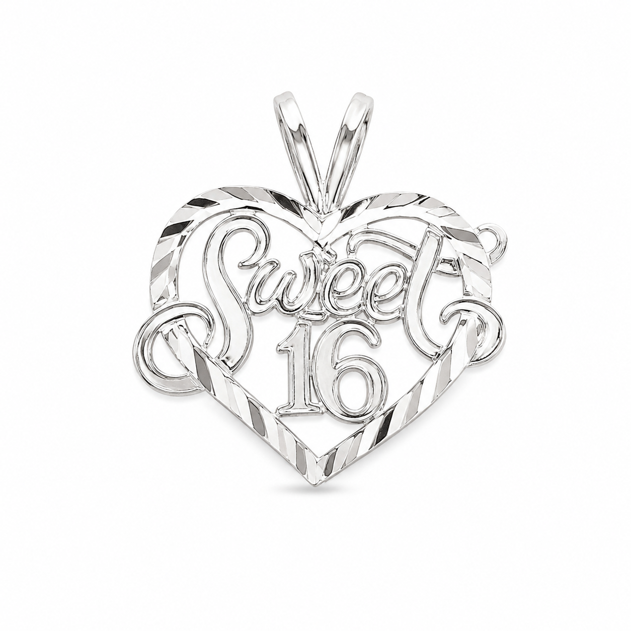 14KT White Gold Sweet 16 Heart Pendant [A1B0]