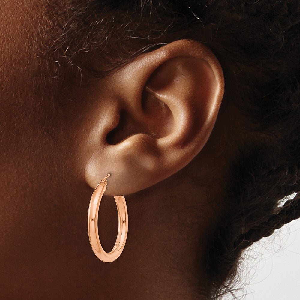 14k Rose Gold Polished 3mm Lightweight Tube Hoop Earrings