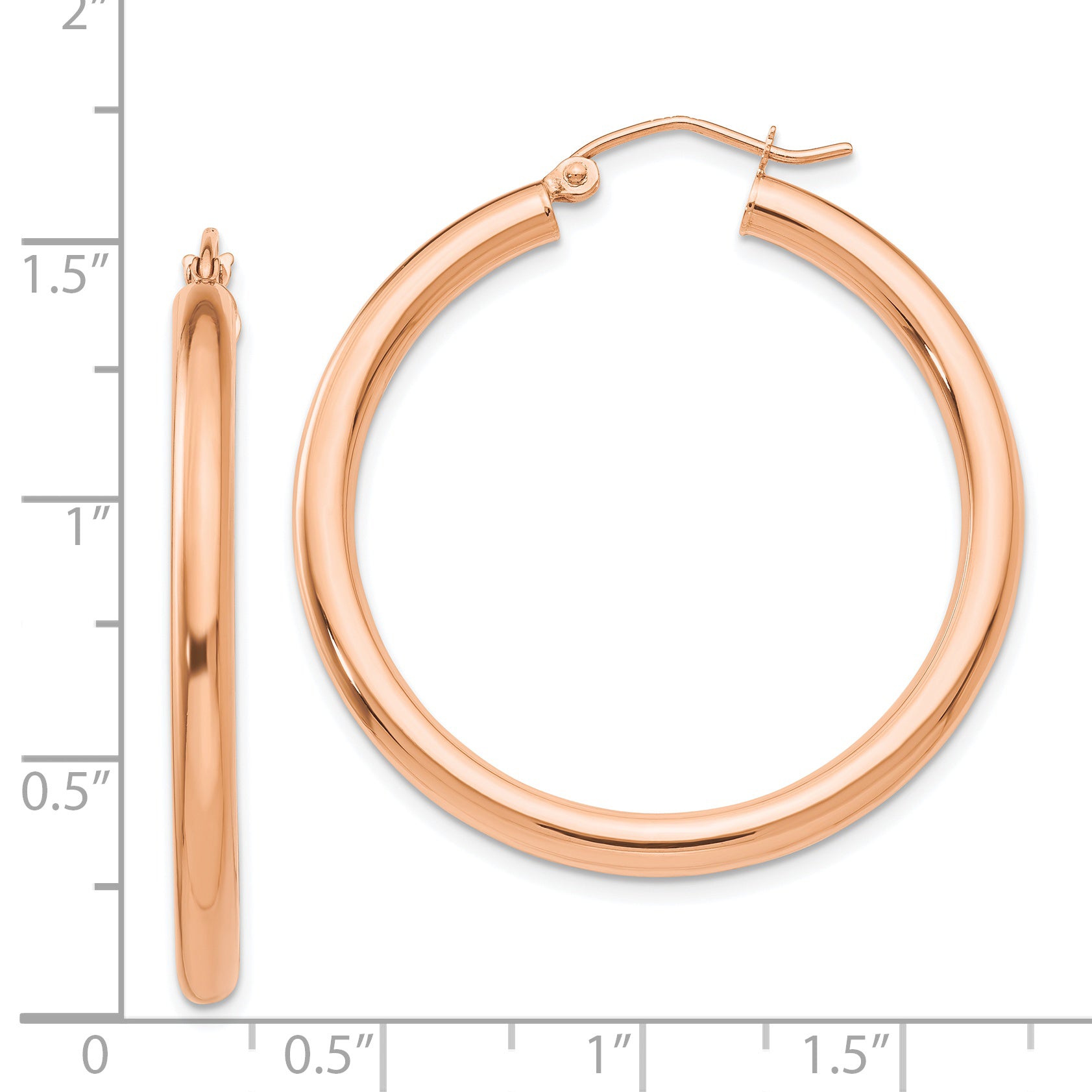 14k Rose Gold Polished 3mm Lightweight Tube Hoop Earrings