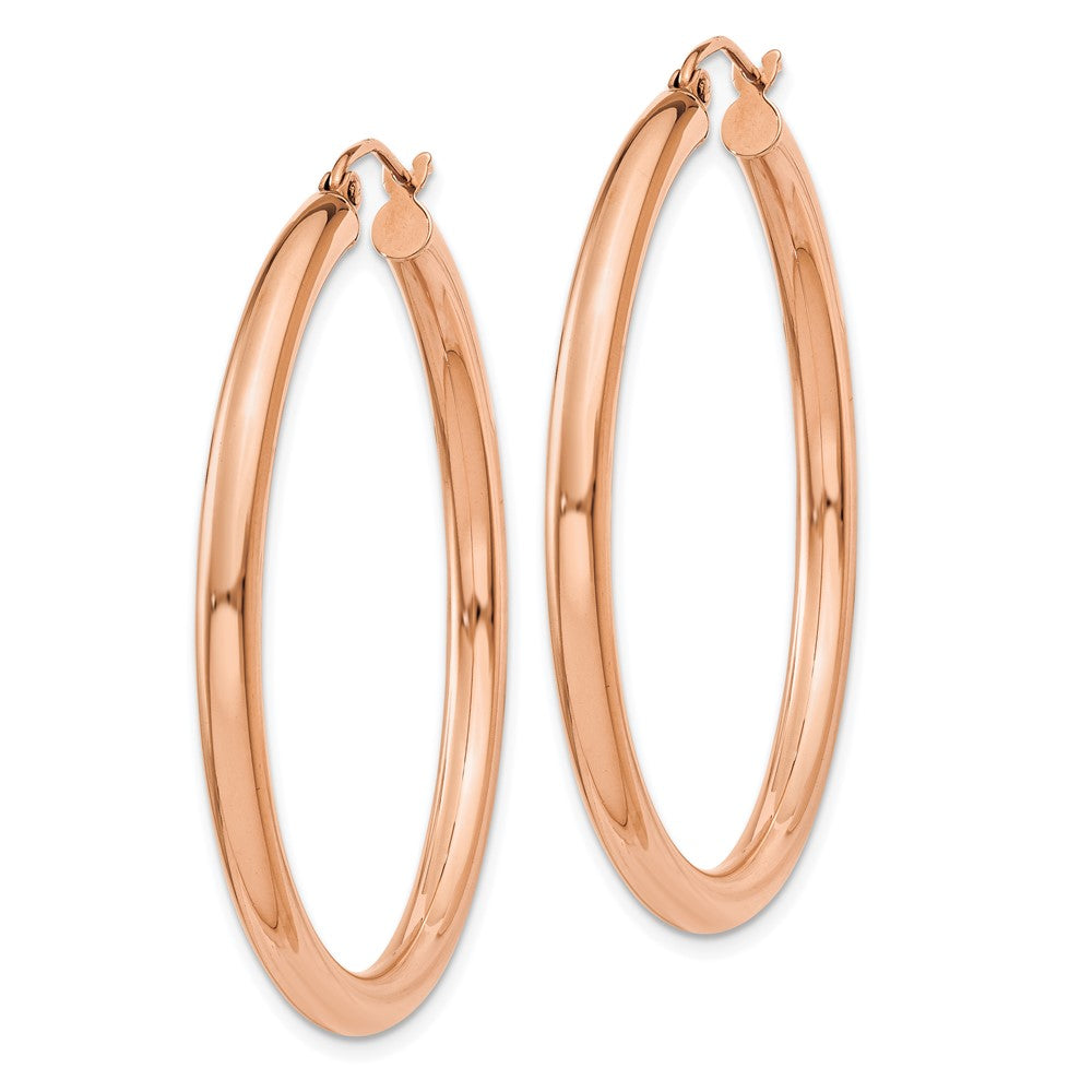 14k Rose Gold Polished 3mm Lightweight Tube Hoop Earrings