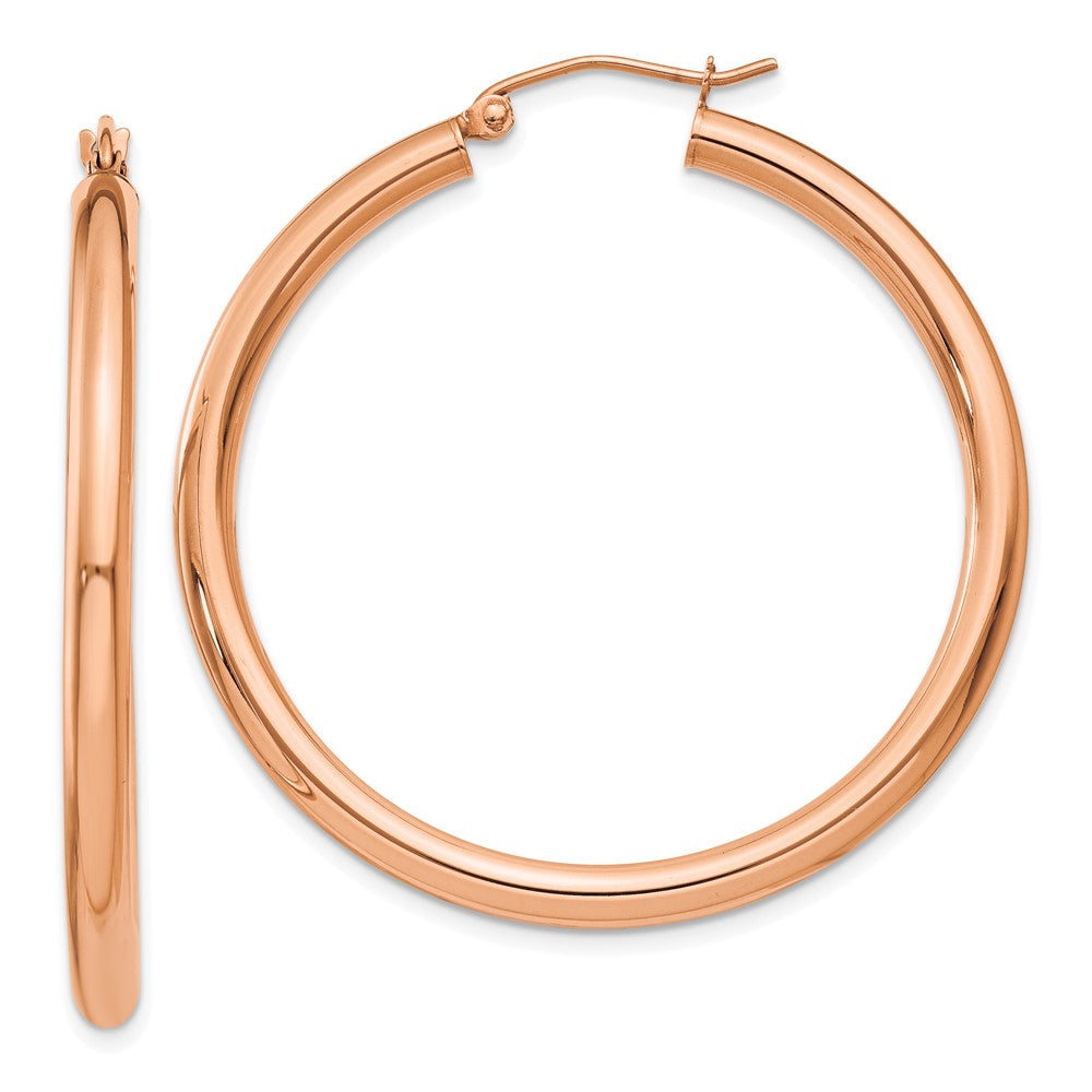 14k Rose Gold Polished 3mm Lightweight Tube Hoop Earrings