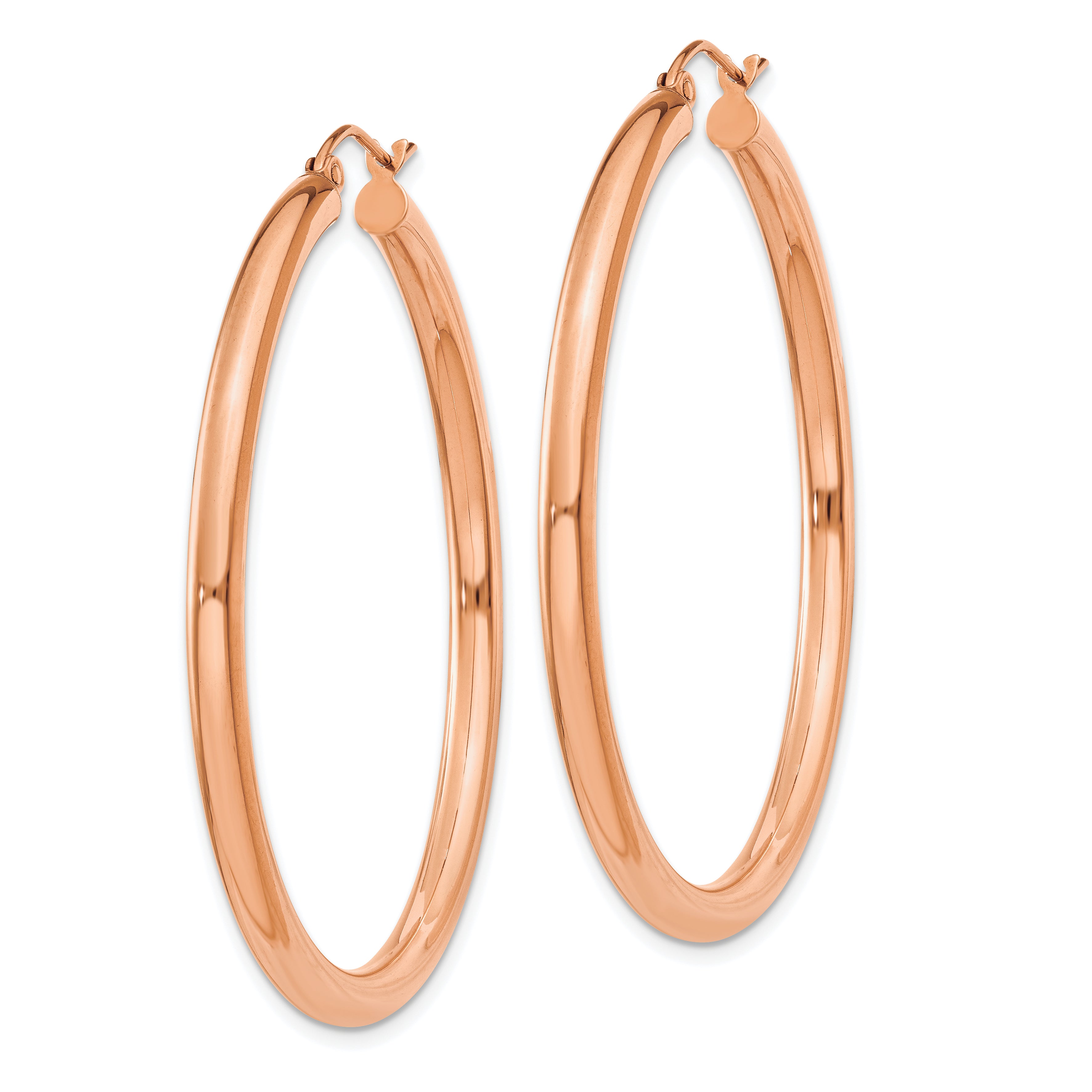 14k Rose Gold Polished 3mm Lightweight Tube Hoop Earrings