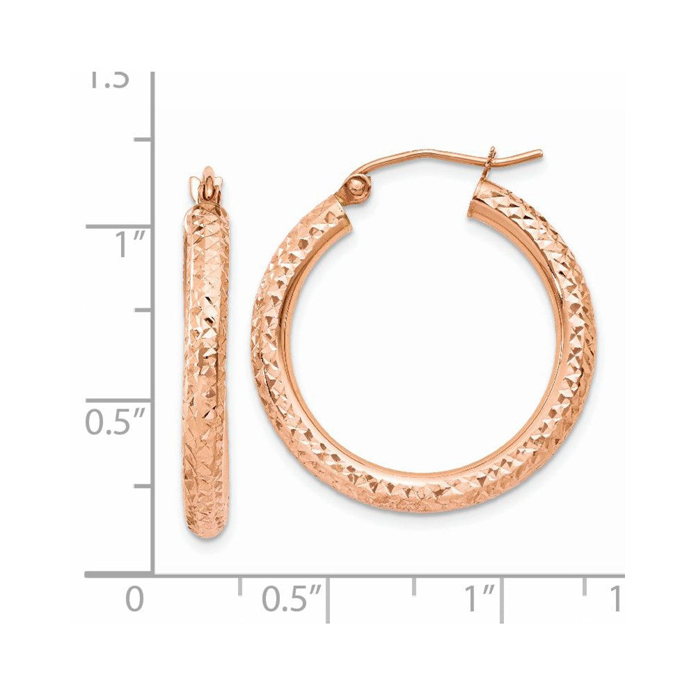 14k Rose Gold 3mm Diamond-cut Hoop