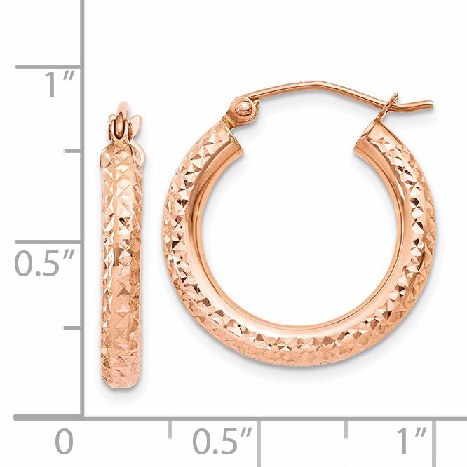 14k Rose Gold 3mm Diamond-cut Hoop
