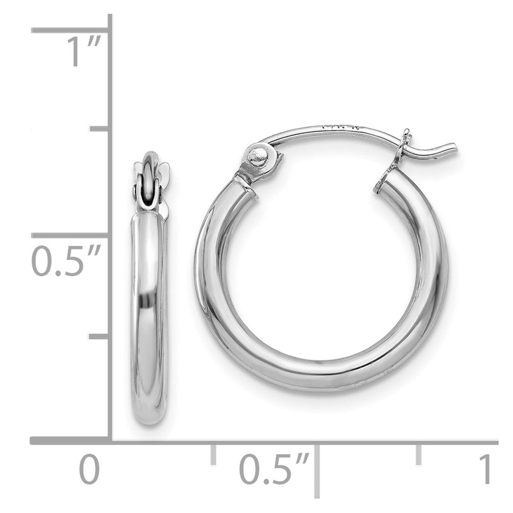 14k White Gold Polished 2x15mm Lightweight Tube Hoop Earrings