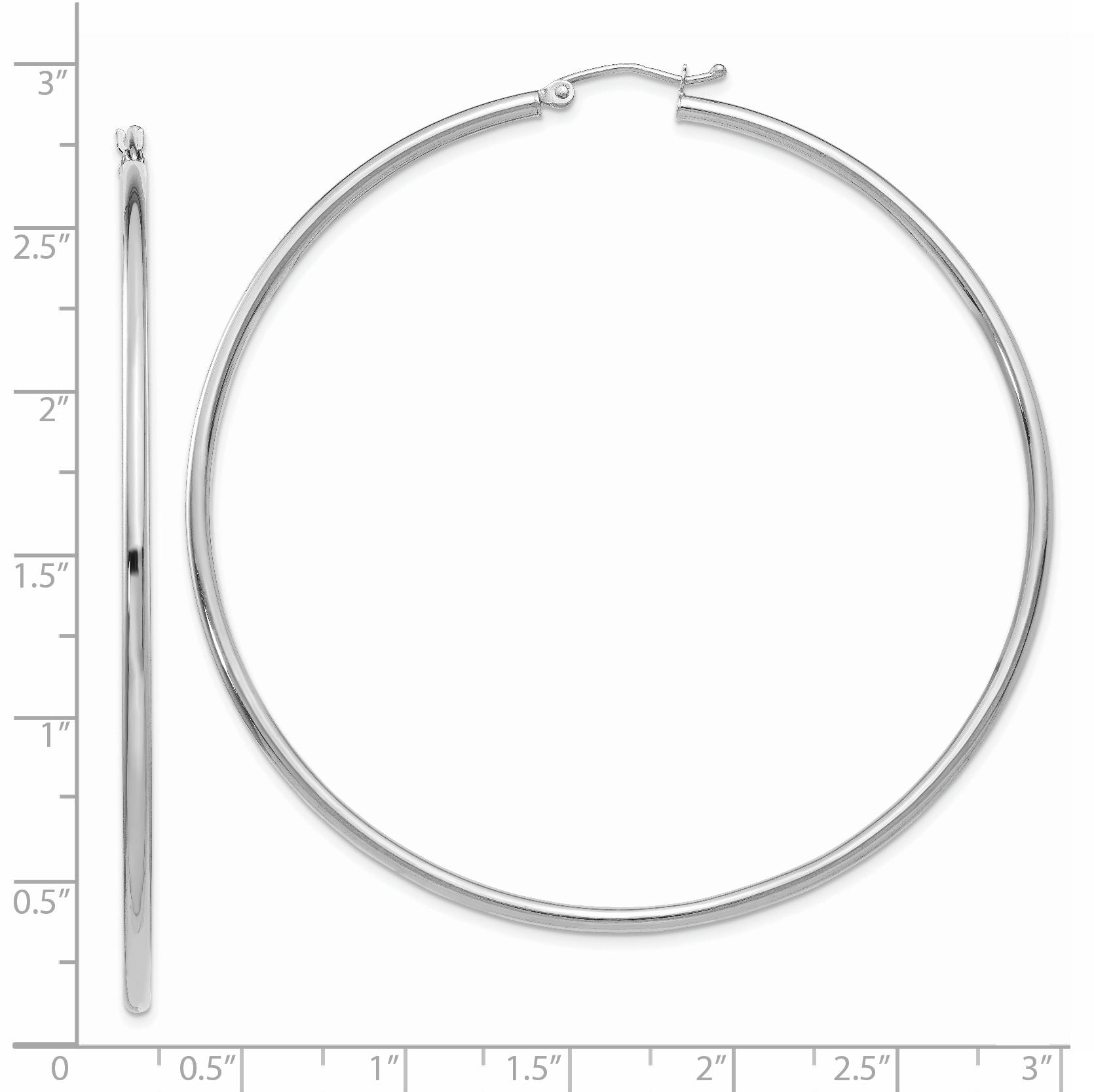 14K White Gold Polished 2.5Mm Tube Hoop Earrings