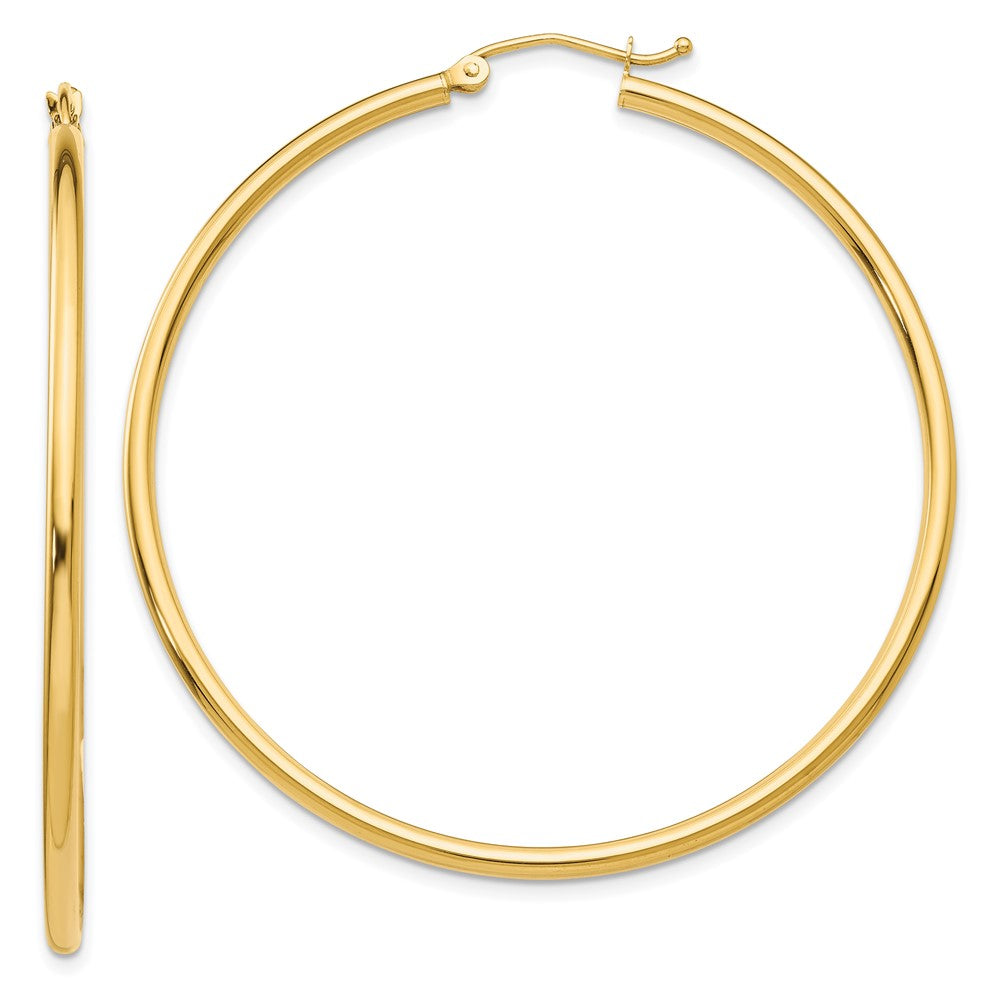 14k Polished 2x50mm  Lightweight Tube Hoop Earrings