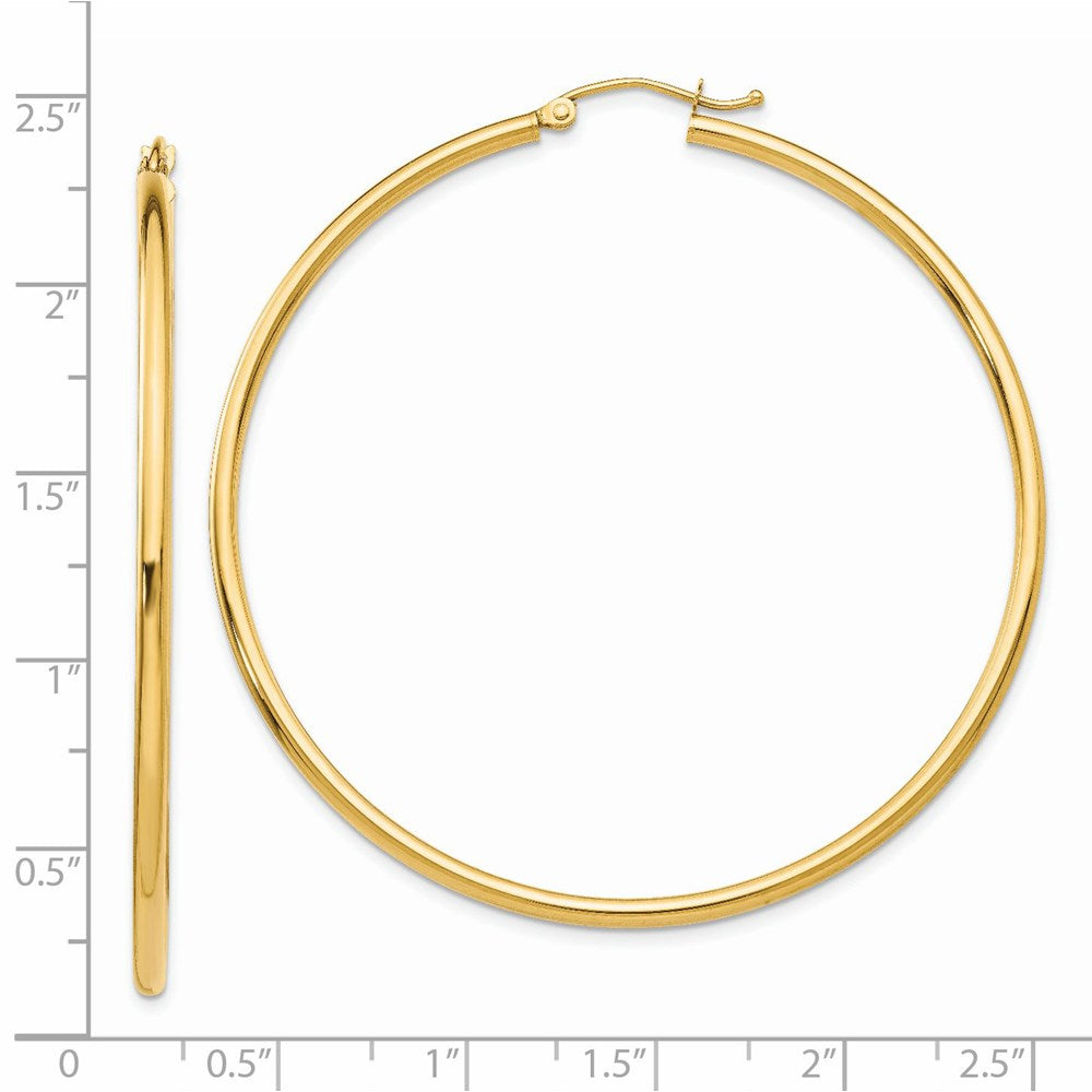 14k Polished 2x55mm Lightweight Tube Hoop Earrings