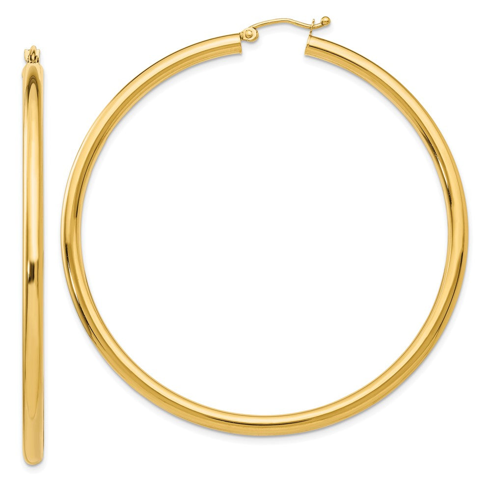 14K Polished 3mm Tube Hoop Earrings