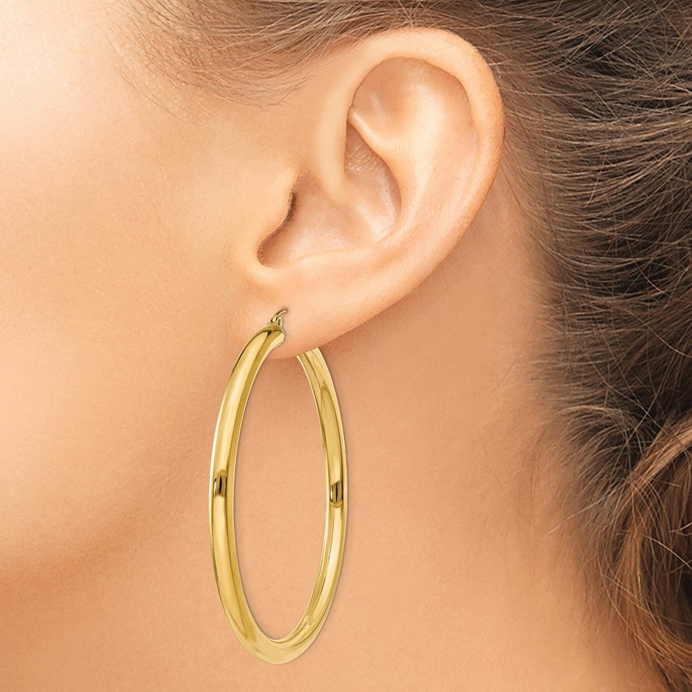14K Polished 4mm Tube Hoop Earrings