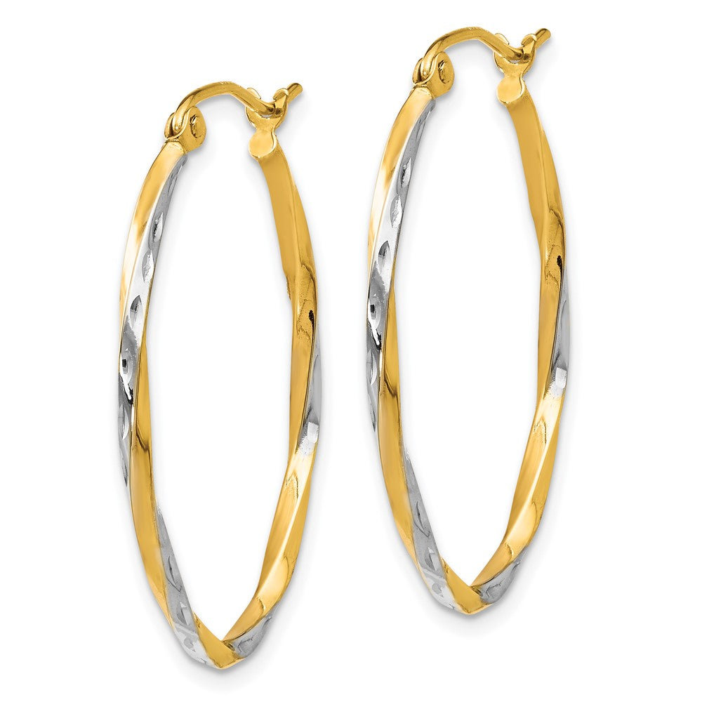 10K w/Rhodium Oval Hinged Hoop Earrings