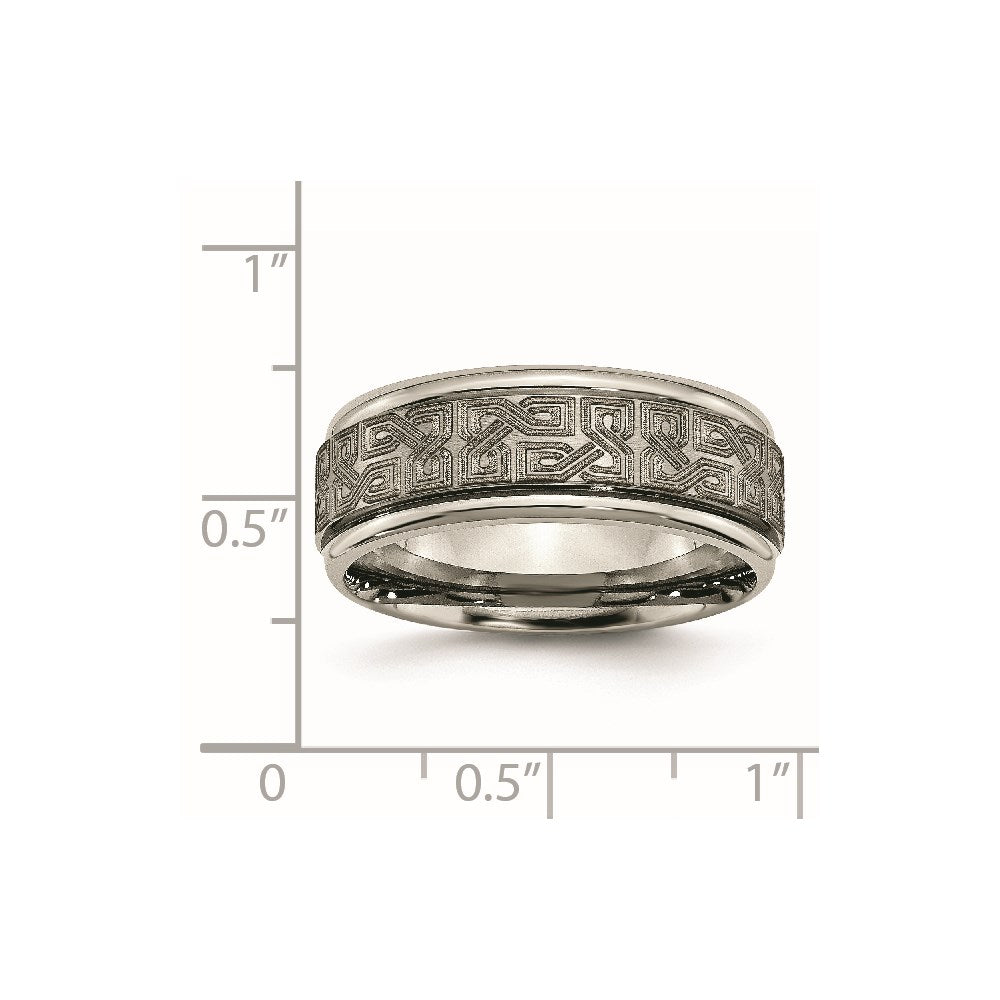 Chisel Titanium Brushed and Polished Laser Design 8mm Ridged Edge Band