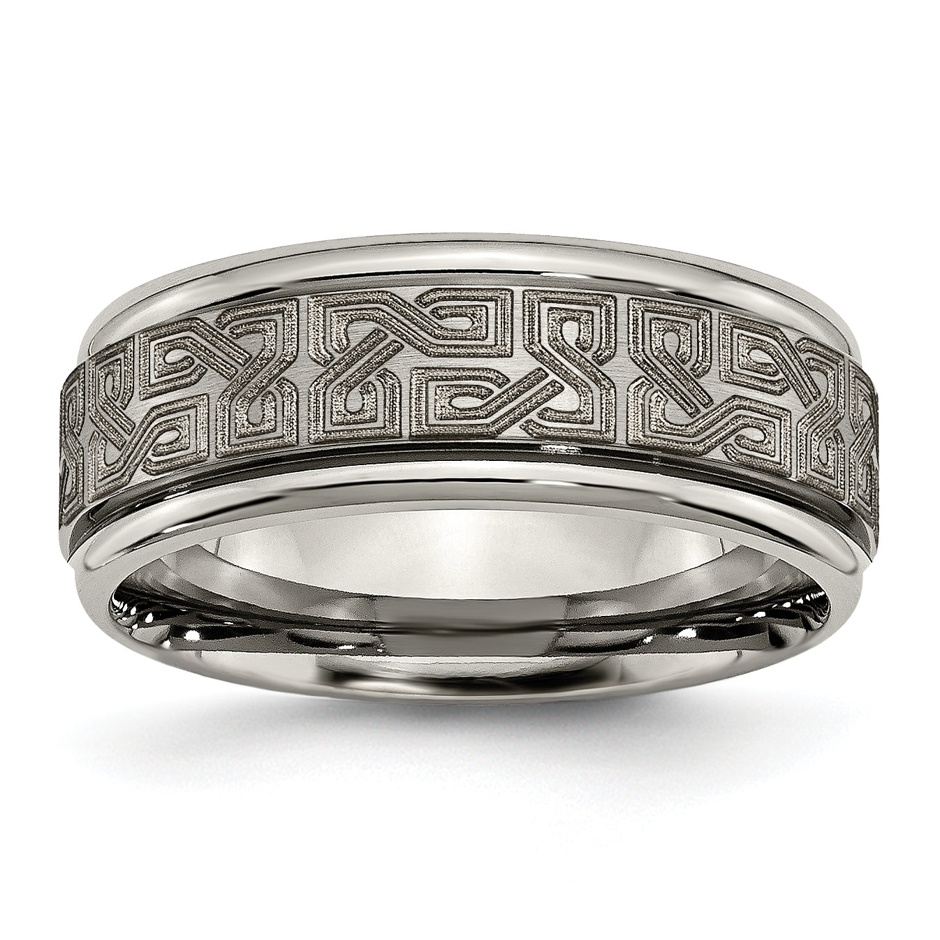 Chisel Titanium Brushed and Polished Laser Design 8mm Ridged Edge Band