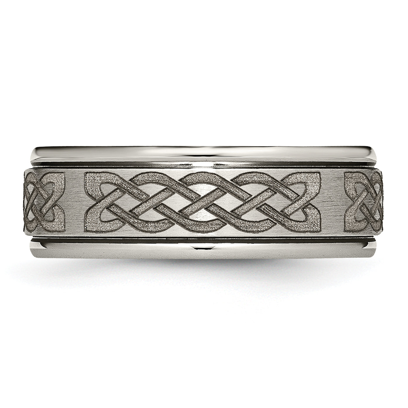Chisel Titanium Brushed and Polished Celtic Laser Design 8mm Ridged Edge Band
