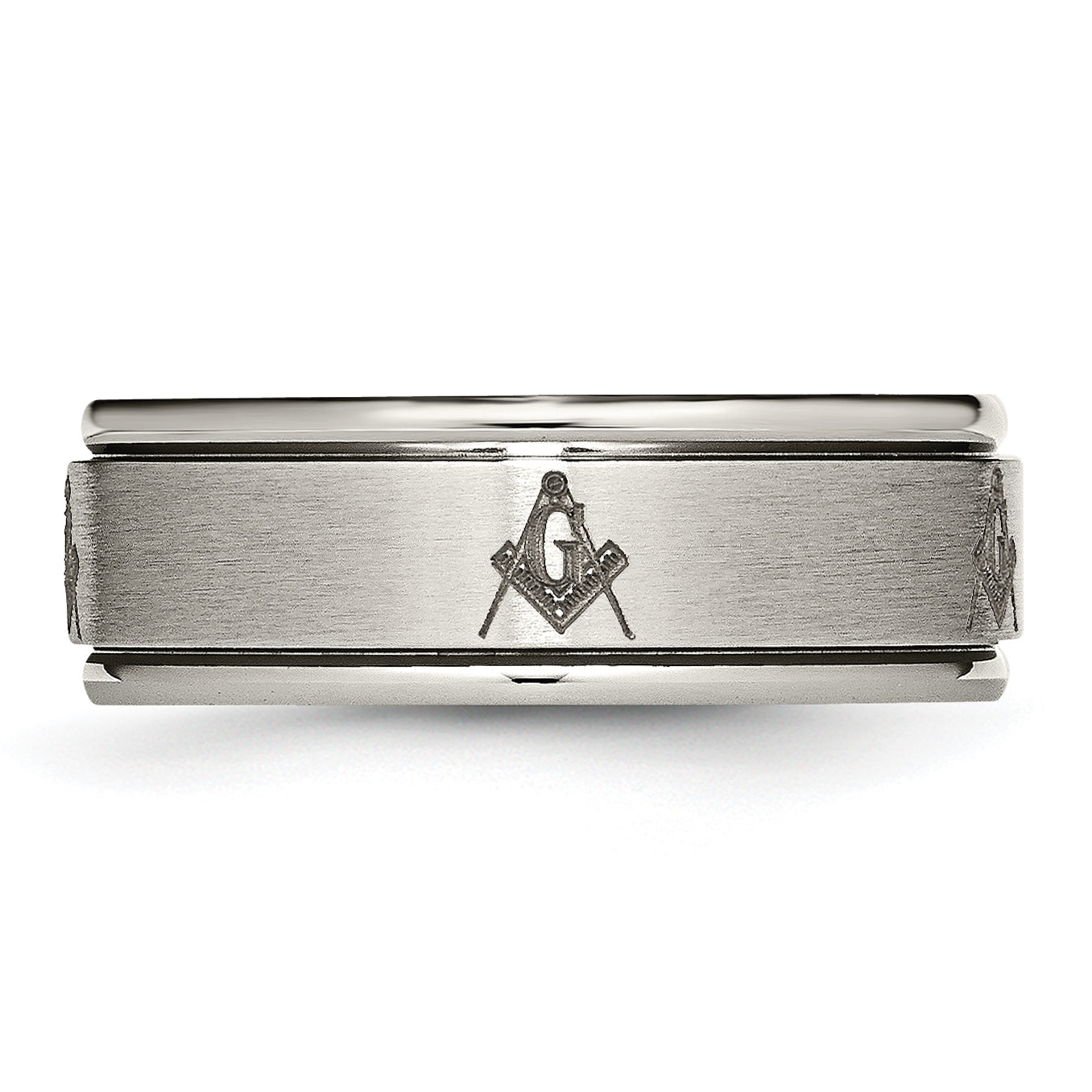 Chisel Titanium Brushed and Polished Masonic Laser Design 8mm Ridged Edge Band