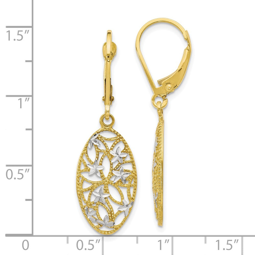 10K W/Rhodium D/C Leverback Dangle Earrings
