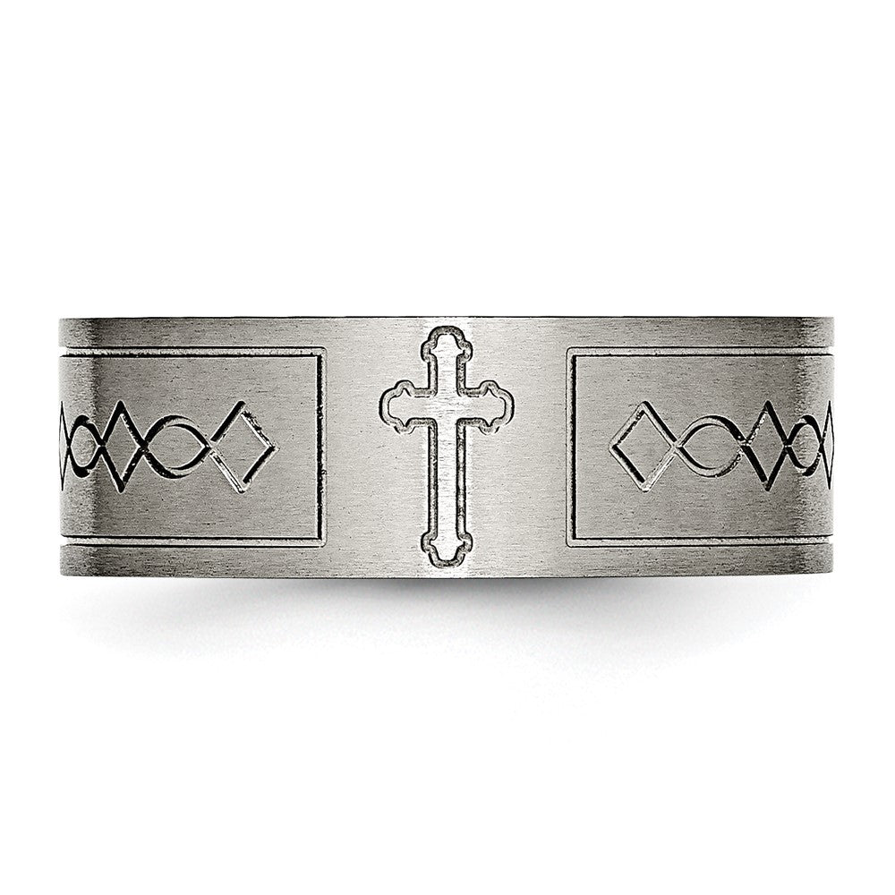 Chisel Titanium Brushed Cross Design 8mm Flat Band