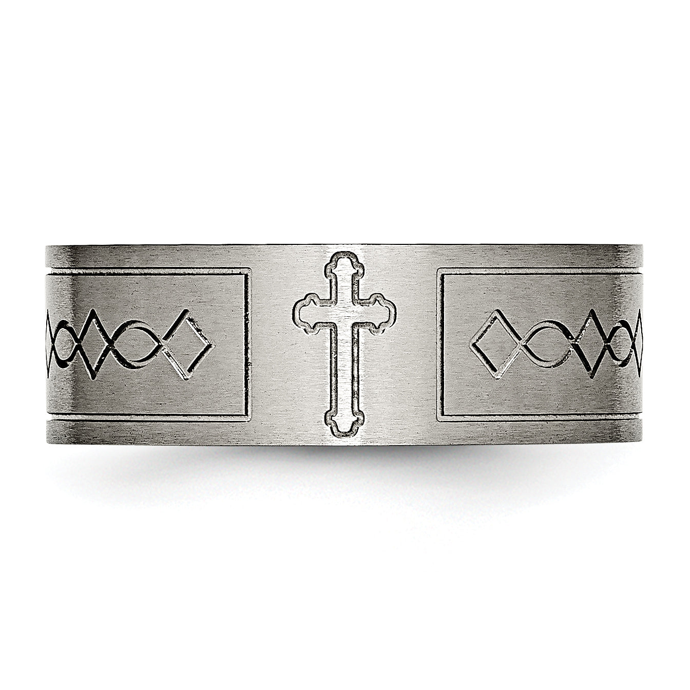 Chisel Titanium Brushed Cross Design 8mm Flat Band