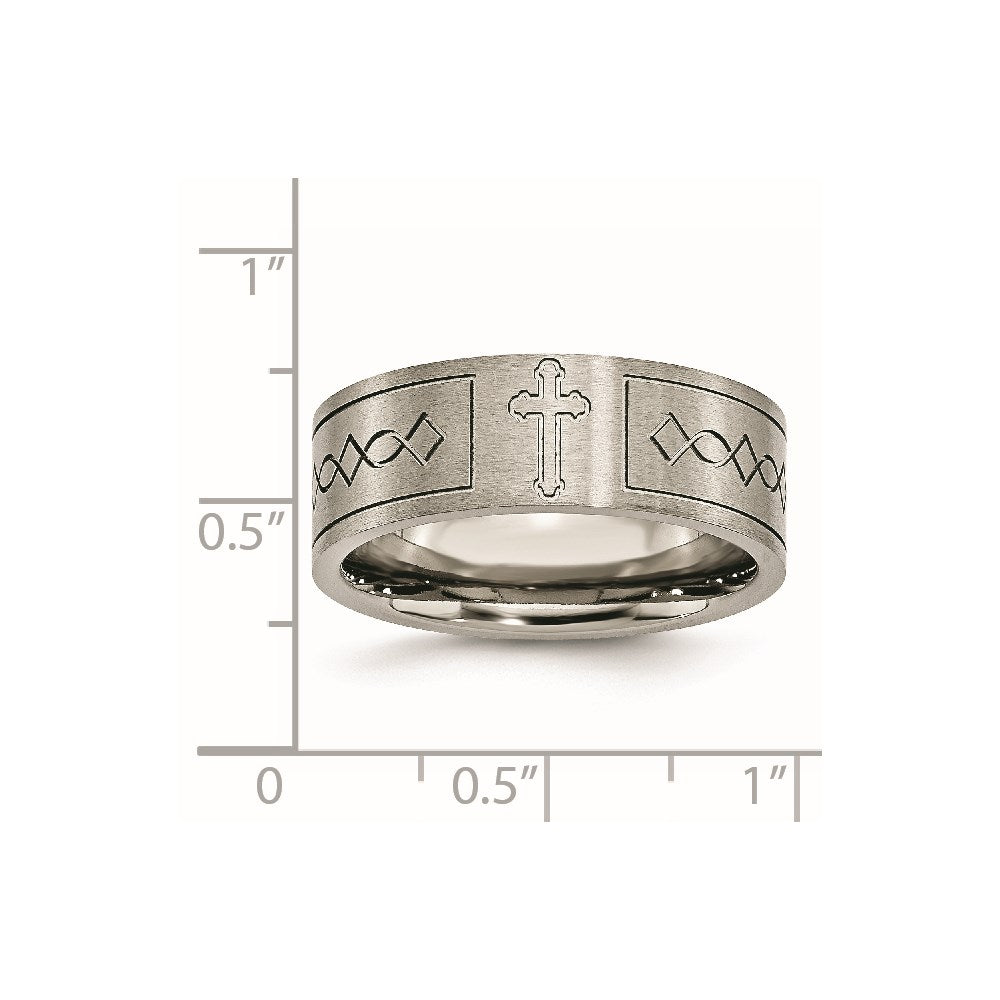 Chisel Titanium Brushed Cross Design 8mm Flat Band