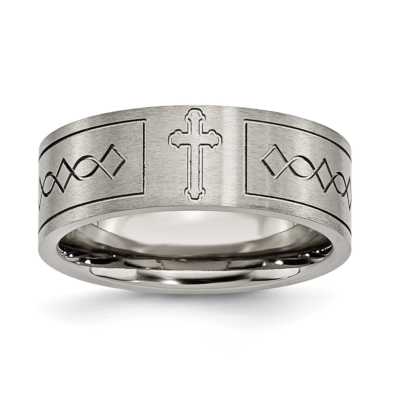 Chisel Titanium Brushed Cross Design 8mm Flat Band