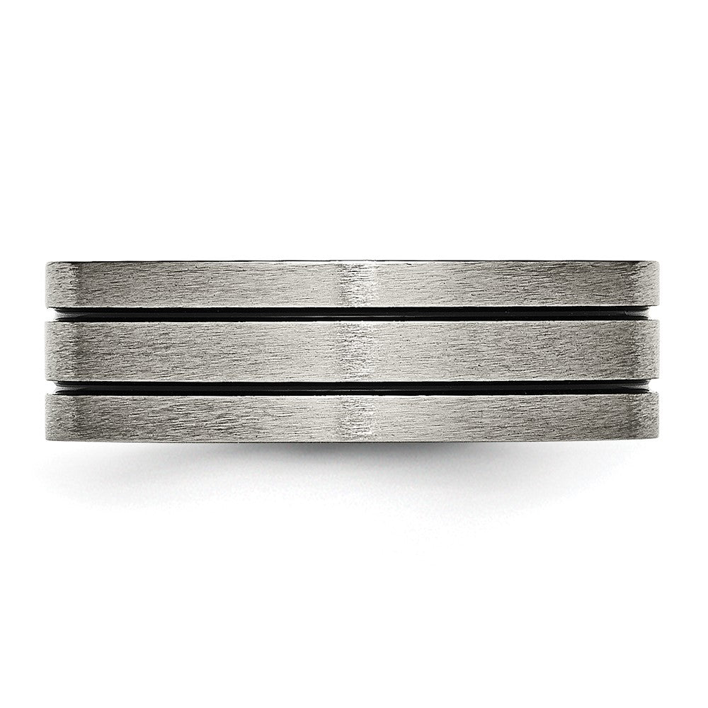 Chisel Titanium Brushed Black Enamel Grooved 7mm Flat Band