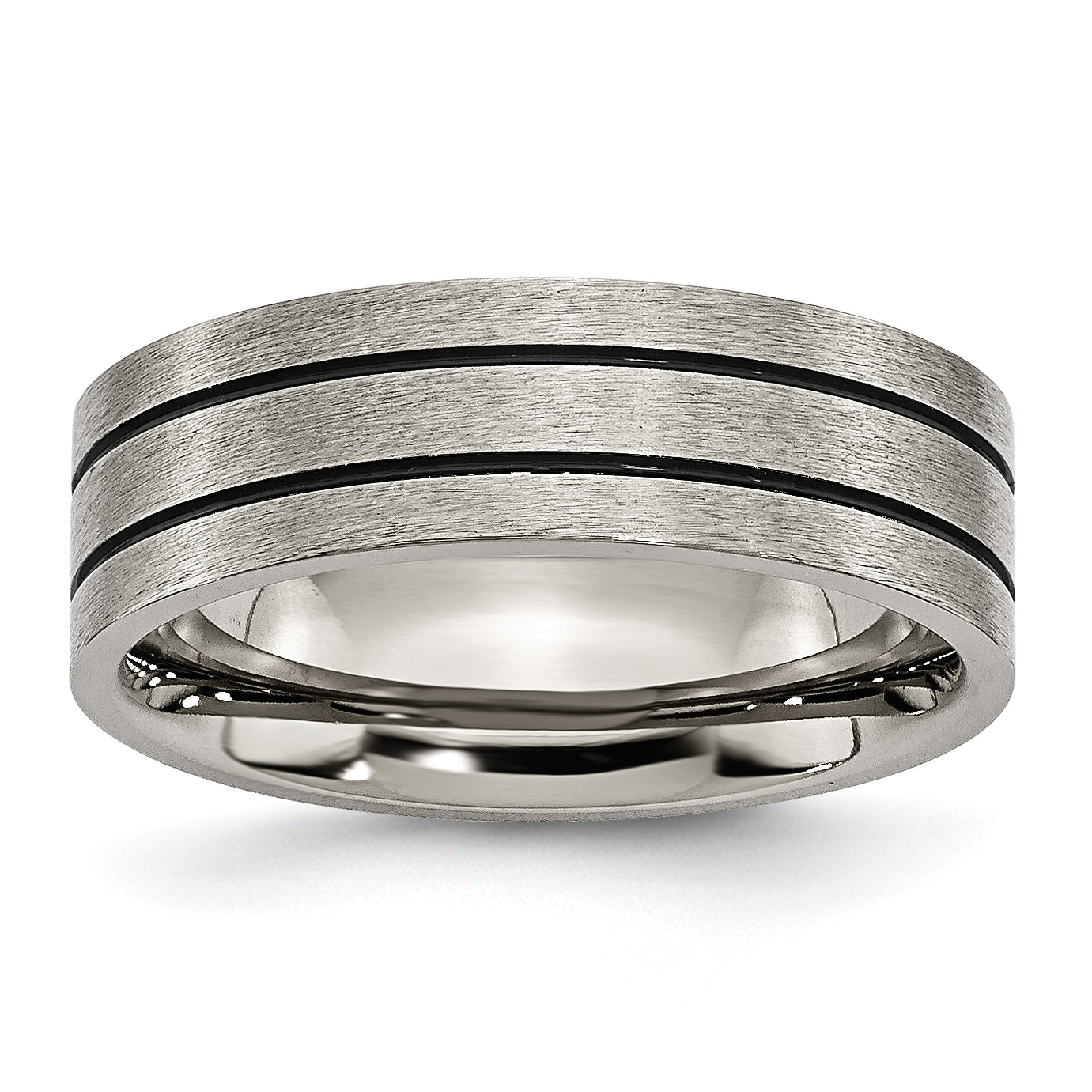Chisel Titanium Brushed Black Enamel Grooved 7mm Flat Band
